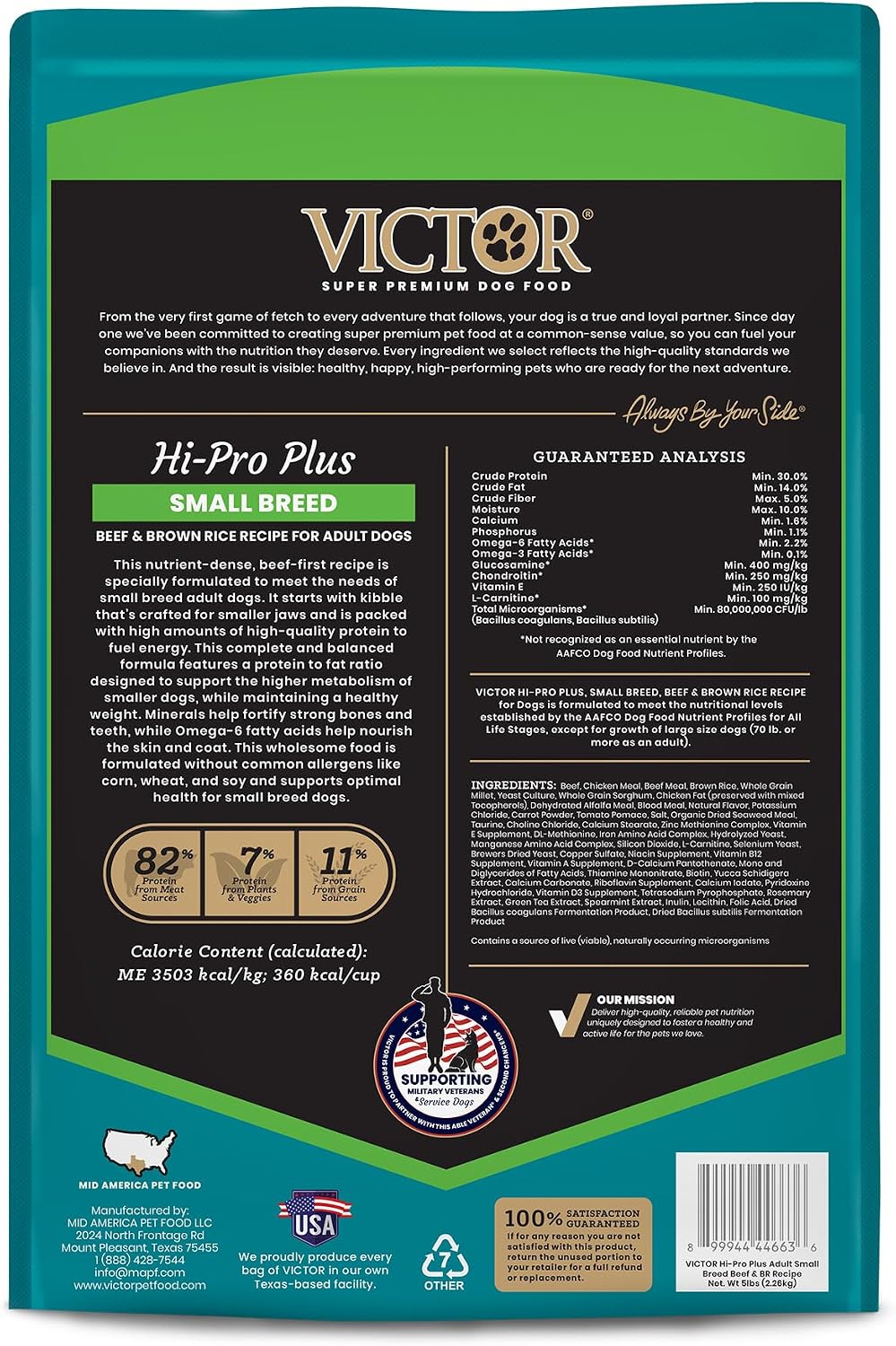 VICTOR Hi-Pro Plus Dry Dog Food - High Protein Gluten Free Dry Kibble, 5lb | Super Premium Dog Food, 30% Protein, Beef, Chicken, Pork and Fish Meals, For High Energy & Active Dogs & Puppies, 5lbs