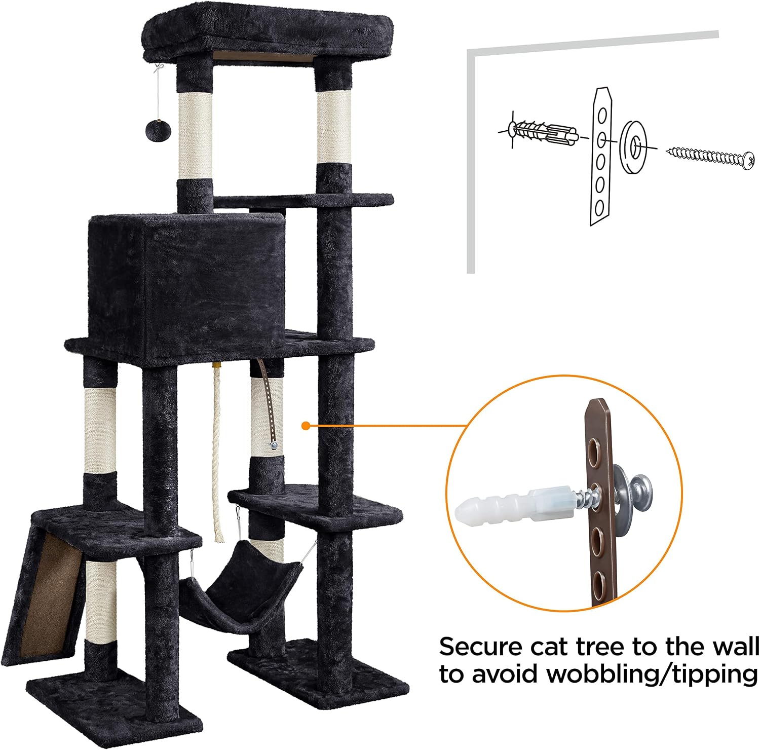 Yaheetech 63in Sturdy Large Cat Tree for Indoor Heavy Cats, Tall Tower