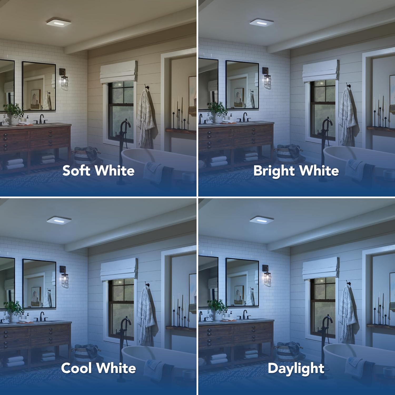 Broan-NuTone Bathroom Exhaust Fan – Retrofit Design Replaces Existing Fan Without Attic Access, Quiet 1.0 Sones, 110 CFM, Powerful Ventilation with 4 Selectable CCT Light Settings for a Modern Look