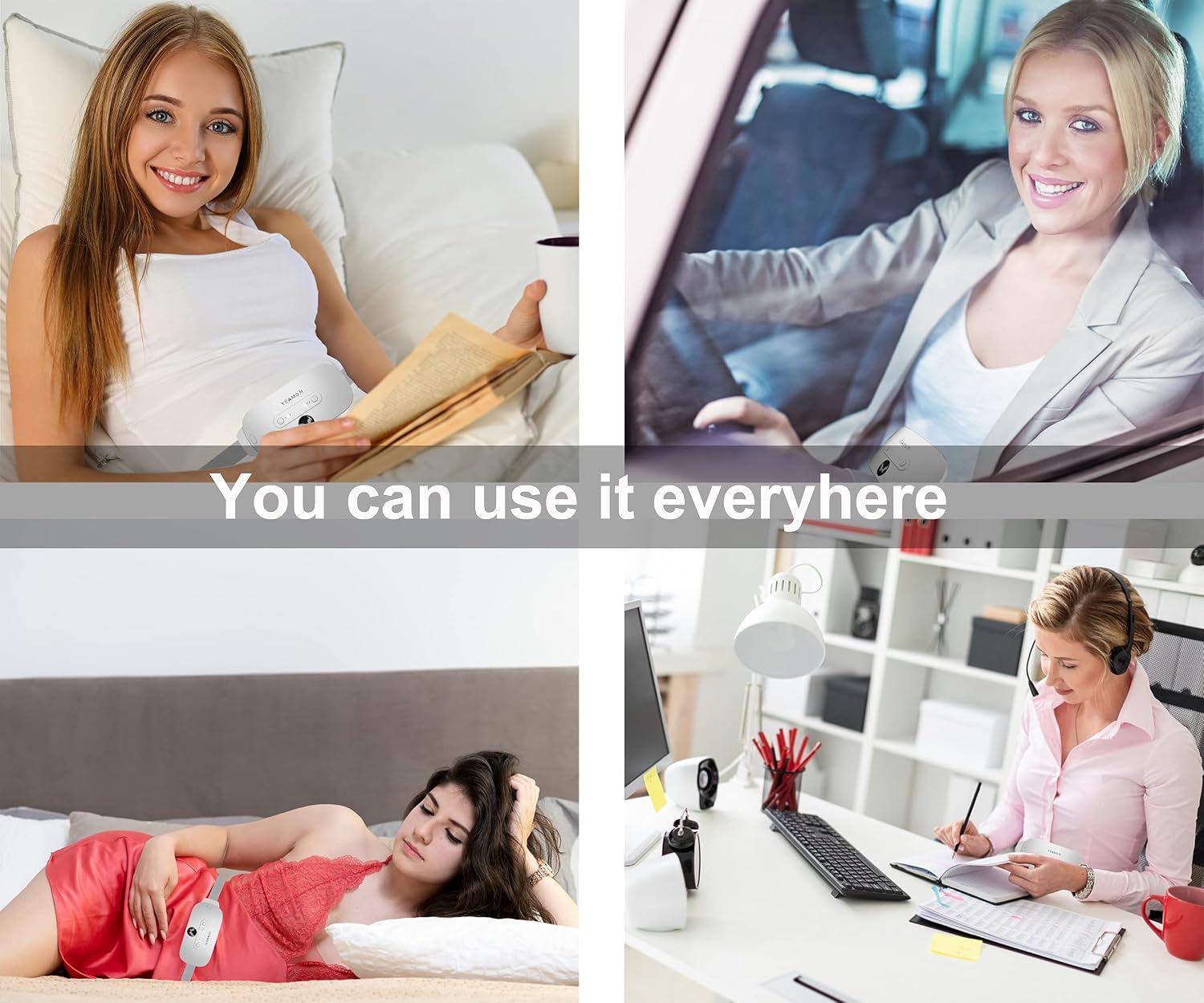 Portable Cordless Heating Pad, Electric Waist Belt Device, Fast Heating Pad with 3 Heat Levels and 3 Massage Modes, Back or Belly Heating Pad