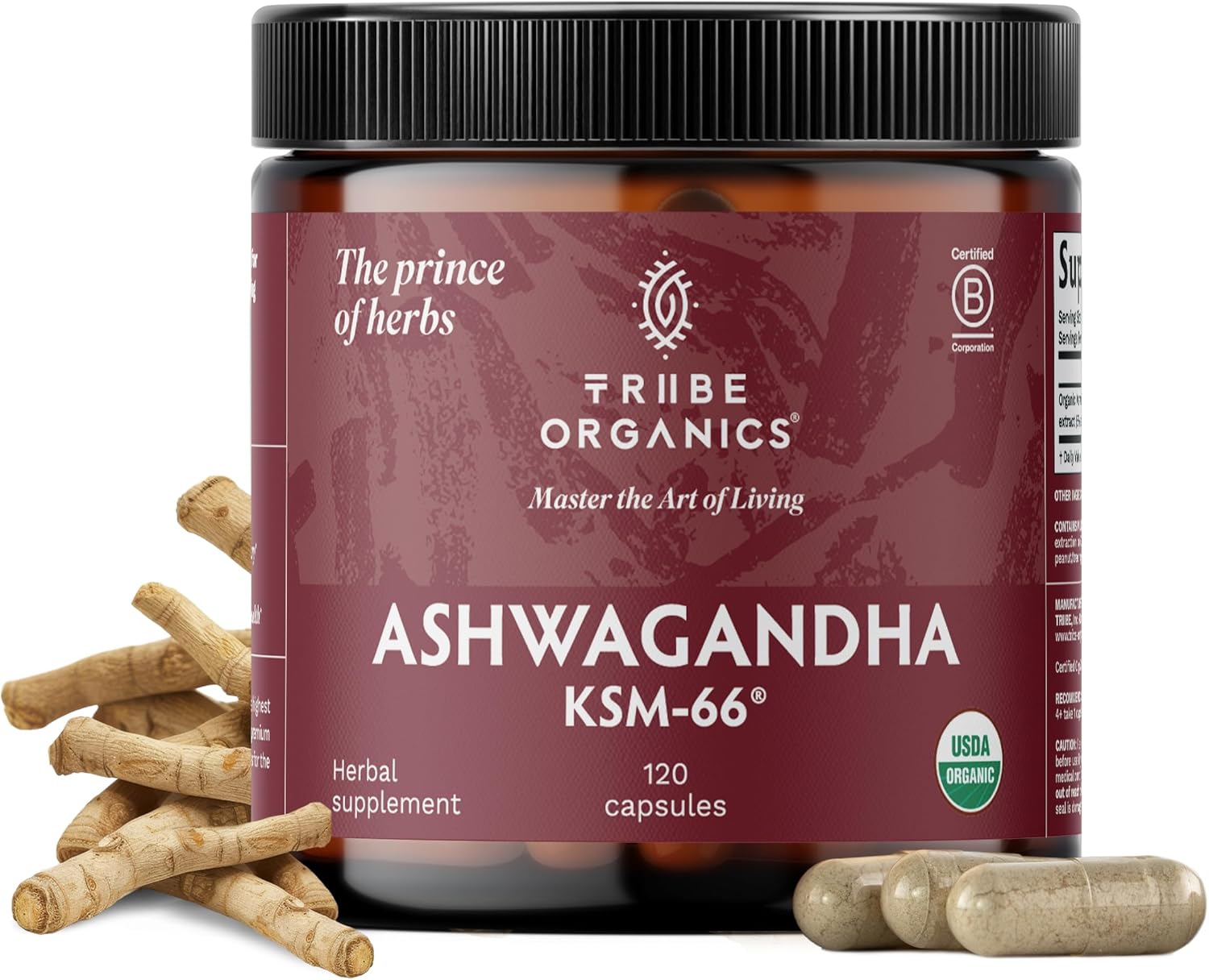 TRIBE ORGANICS Ashwagandha KSM 66 Pure Organic Root Powder Extract Ayurvedic Supplement - Focus, Mood Support, Increase Energy, Strength