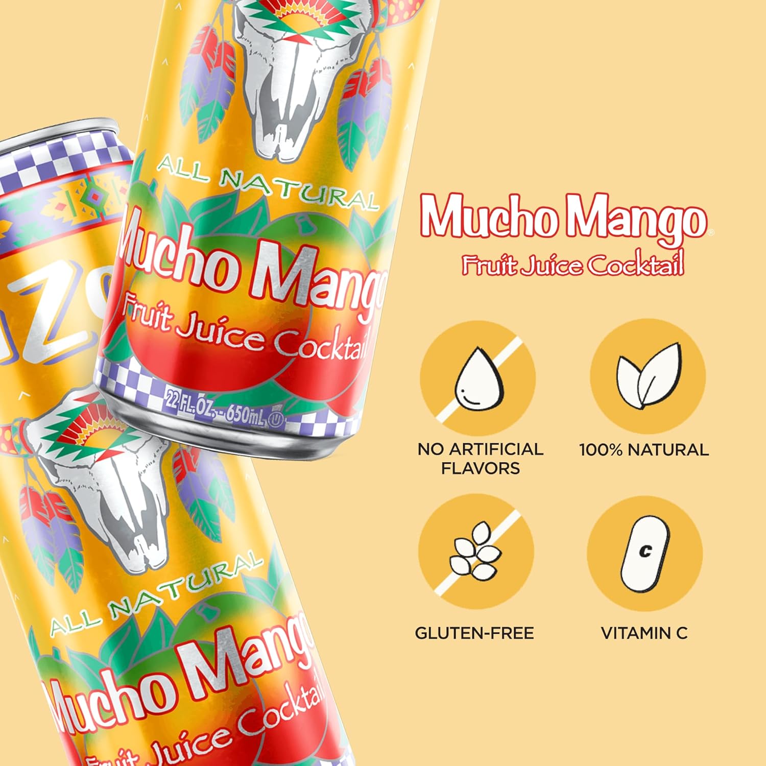 AriZona Mucho Mango | Fruit Juice Cocktail | 22 Fl Oz (12 Pack)