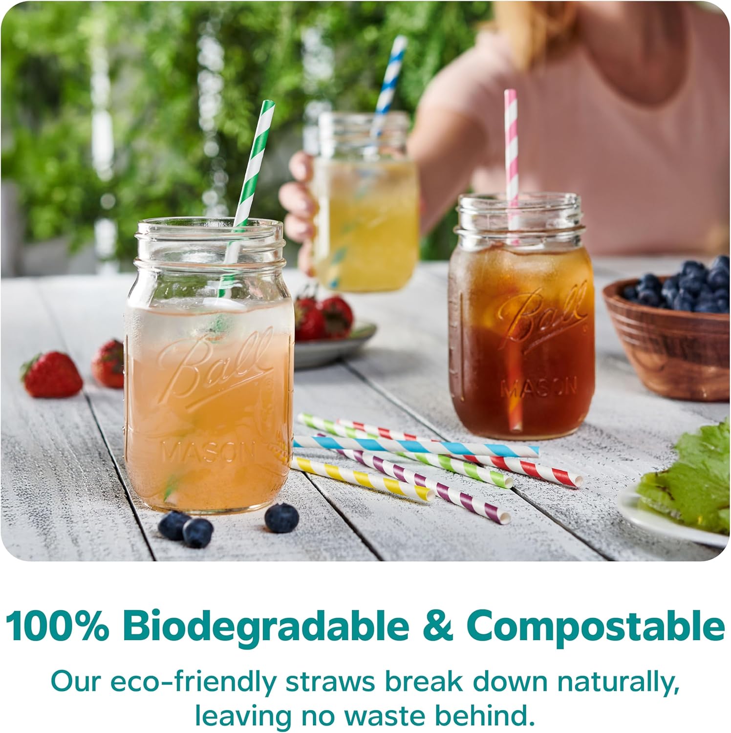 GUSTO [200 Pack] light Pink & Gold Paper Straws Disposable, 100% Biodegradable Multi-Pattern Party Straws For Birthday
