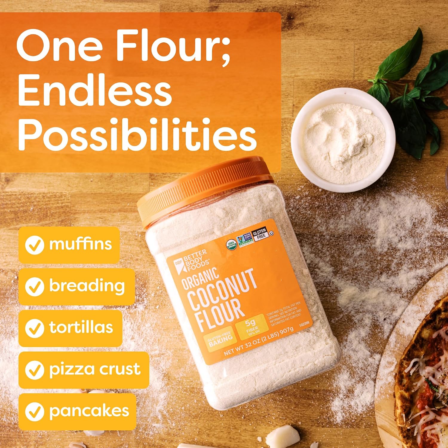 BBF Organic Coconut Flour 2 lb, Gluten free, Keto & Paleo Baking