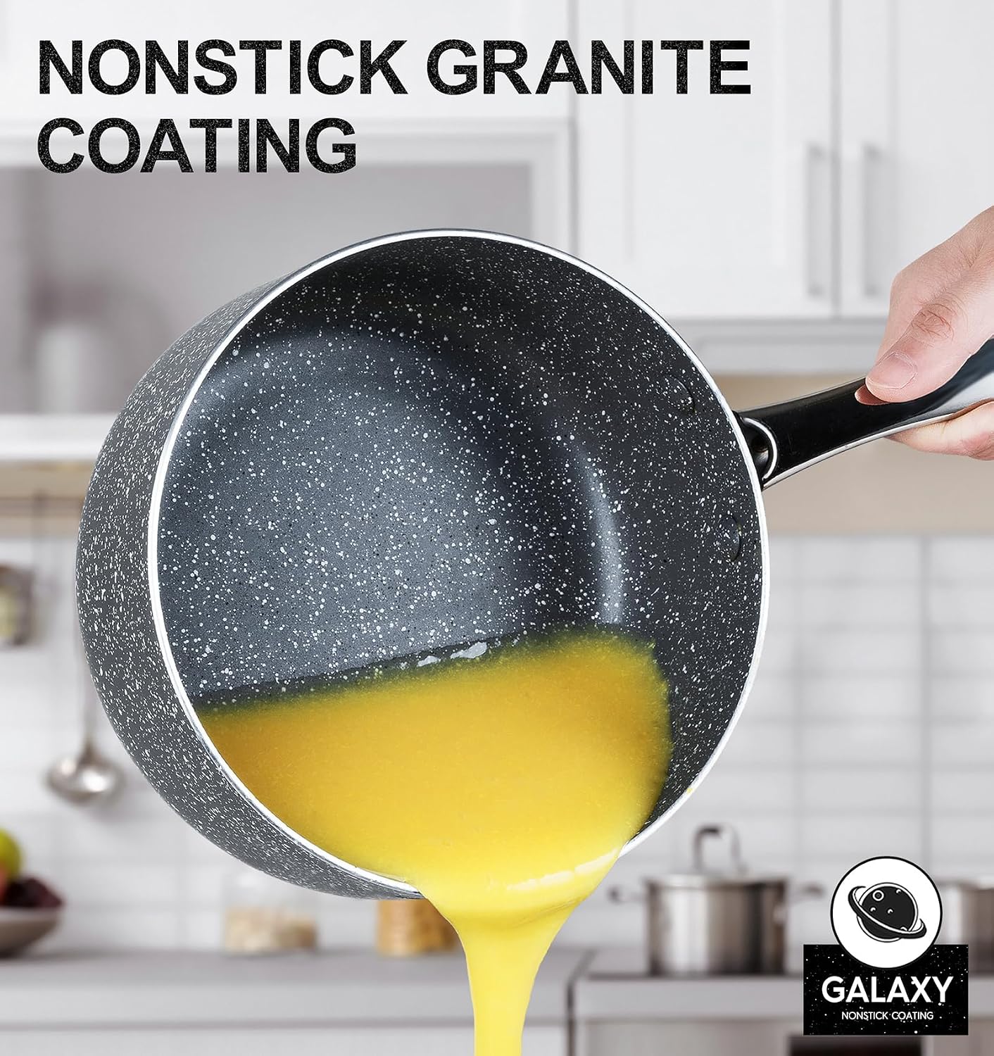 MICHELANGELO 2 Quart Saucepan with Lid, Nonstick Sauce Pan with Healthy Coating, Granite Sauce Pan with Stainless Steel Handle