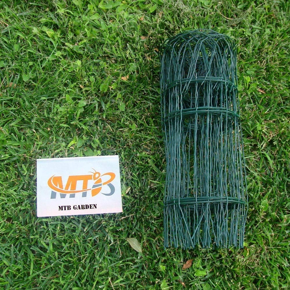 14 inch(H) x 20 feet(L) Green Garden Border Edging Folding Fence Roll Scroll Top Rolled Yard Fencing Garden Fence, Metal Wire Garden Fence for Outdoor,Yard Landscape Patio,Flower Bed Edging