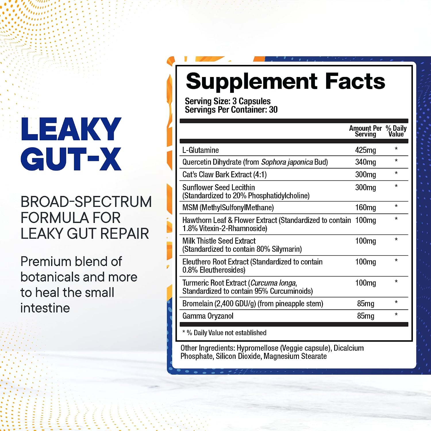 BioMatrix Leaky Gut Repair Supplement w/Glutamine, Quercetin, Cat's Claw, MSM, SIBO, Prebiotic Support
