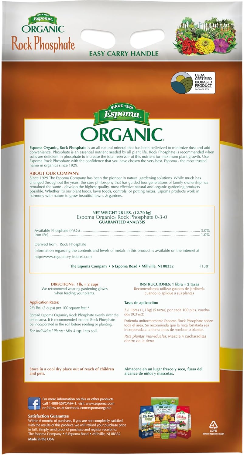 Espoma RP28 Rock Phosphate – 28lb Organic Plant Fertilizer! for Outdoor Flower Or Vegetable Gardens – Promotes Blooming & Root Growth – for