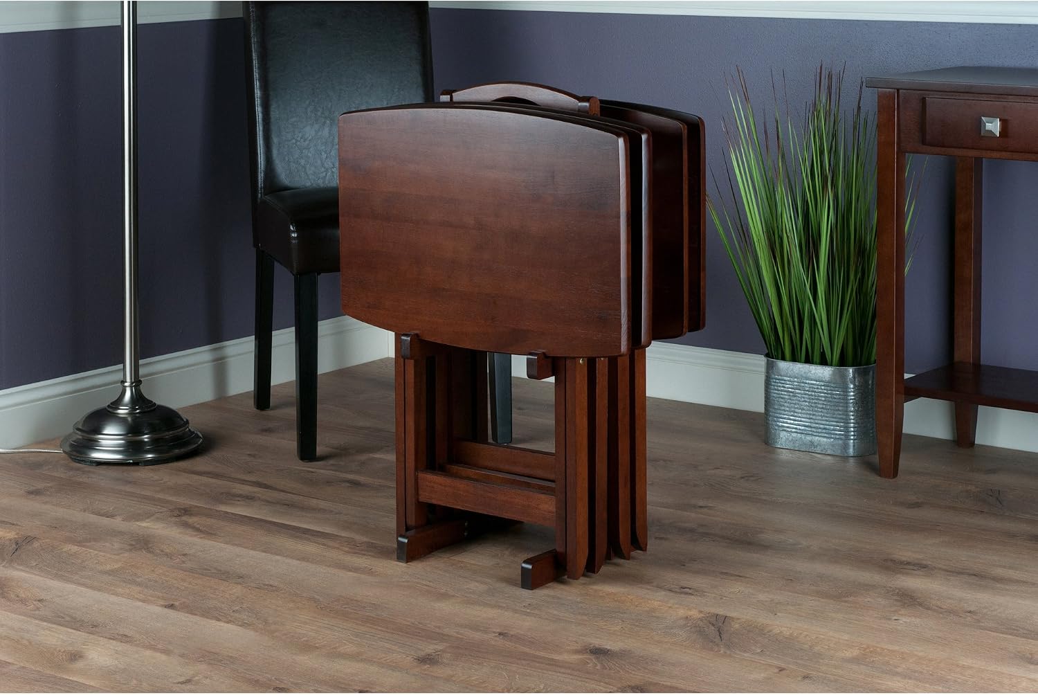 Winsome Darryl Set of 4 Oversized Foldable Tables, Walnut, 26" | Easy to Store Portable Fold Up Table Set for Kitchen, Living Room TV Dining, Crafts, Puzzles, Work From Home