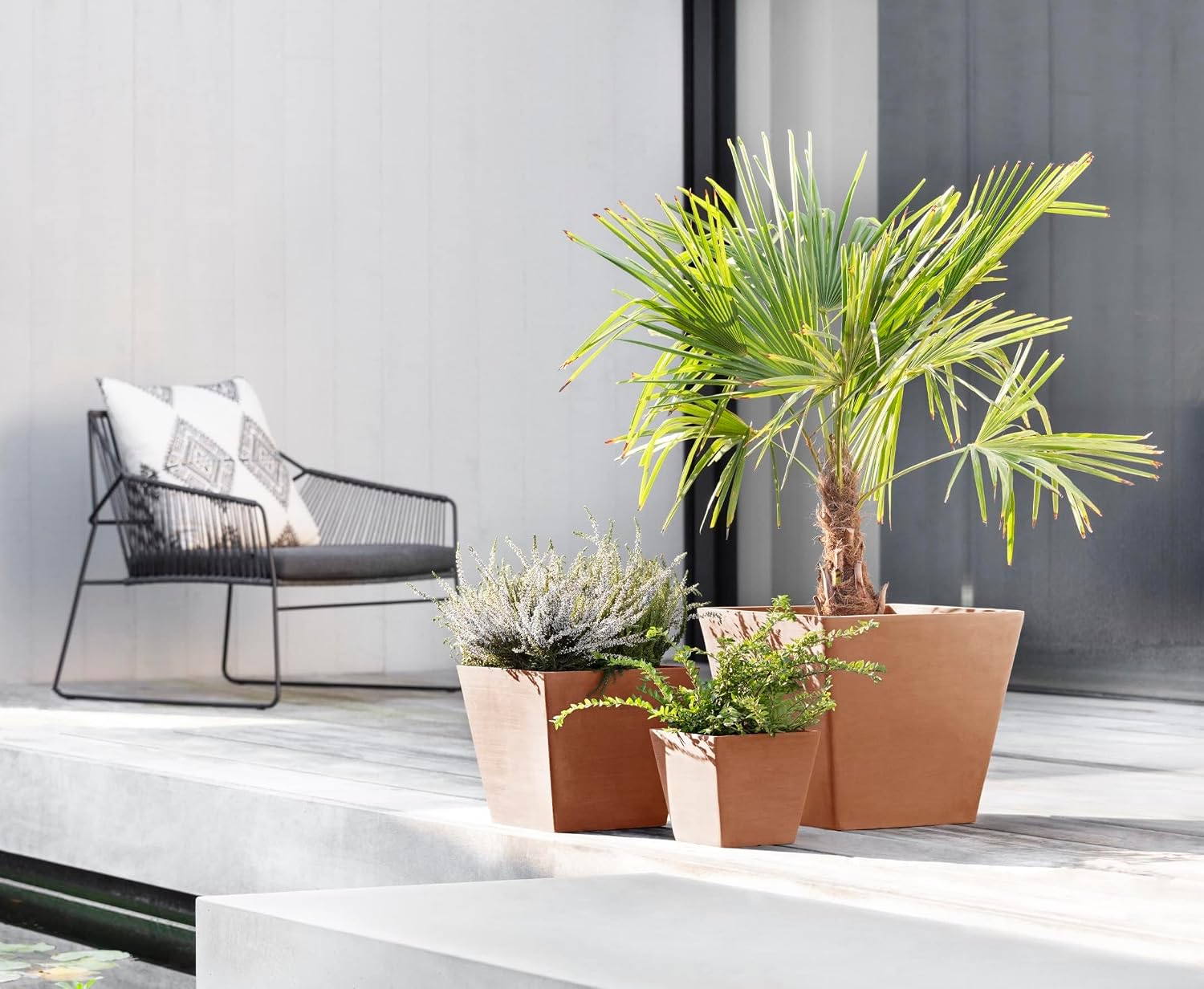 Ecopots Rotterdam Square Flower Planter, White Grey, 8" | Modern Style, Durable Recycled-Based Composite Construction, Weather and UV-Resistant, for Indoor/Outdoor Use