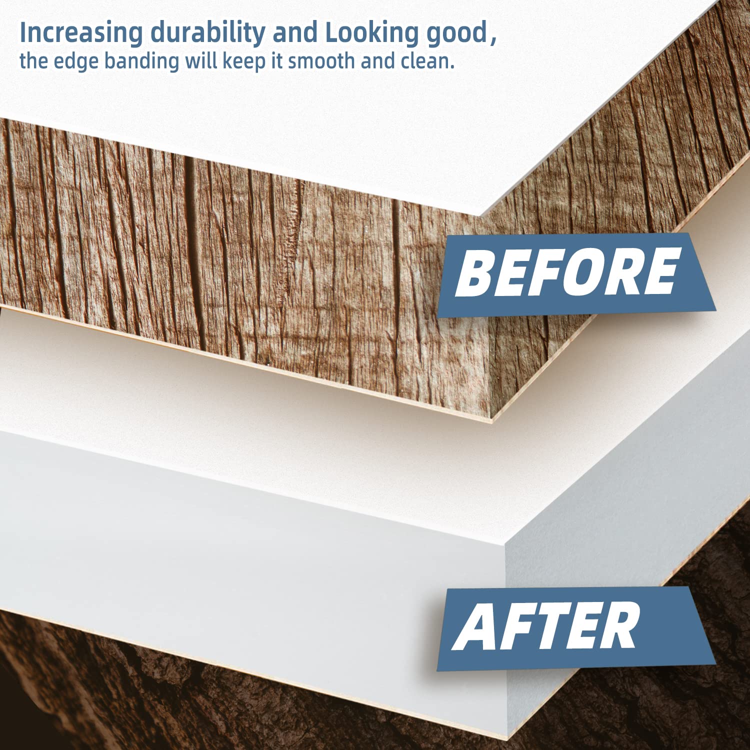 Melamine Edge Banding, 3/4 inch x 50ft roll of Veneer White Edge Banding Pre-glued, Real Wood Tape for Cabinet Repair & Furniture Restoration