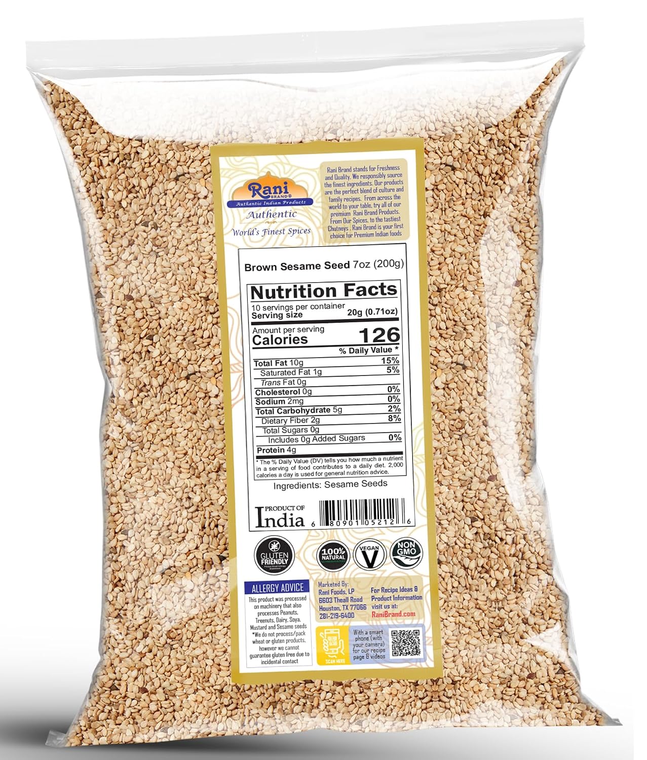 Rani Sesame Seeds Whole Brown, Raw (Till) 28oz (800gm) ~ All Natural | Gluten Friendly | NON-GMO | Vegan | Indian Origin