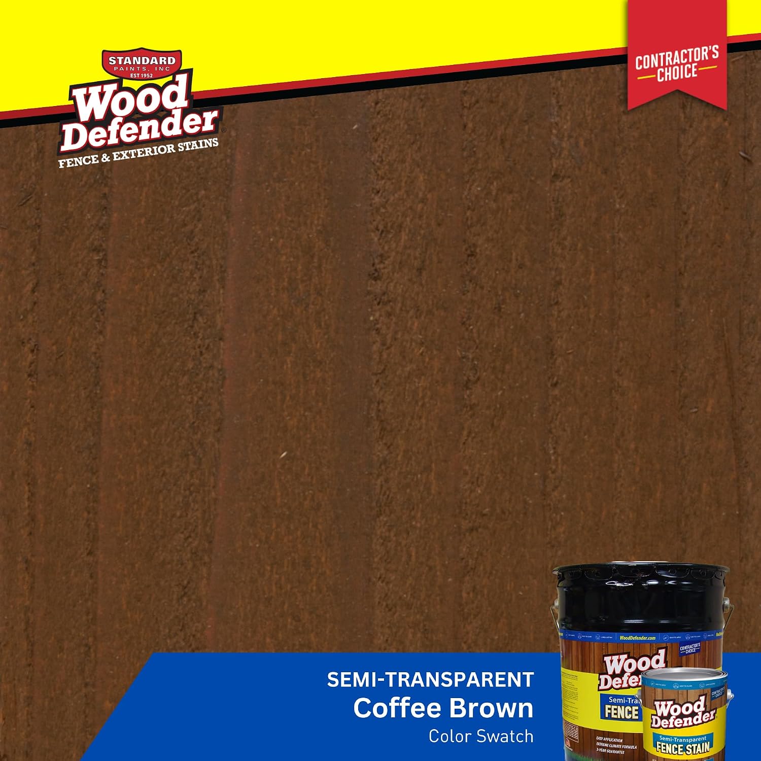 Wood Defender Semi-Transparent Fence Stain and Seal Coffee Brown 5-Gallon | Oil-Based Exterior Fence Coating| Long-Lasting Color Protection for Wood