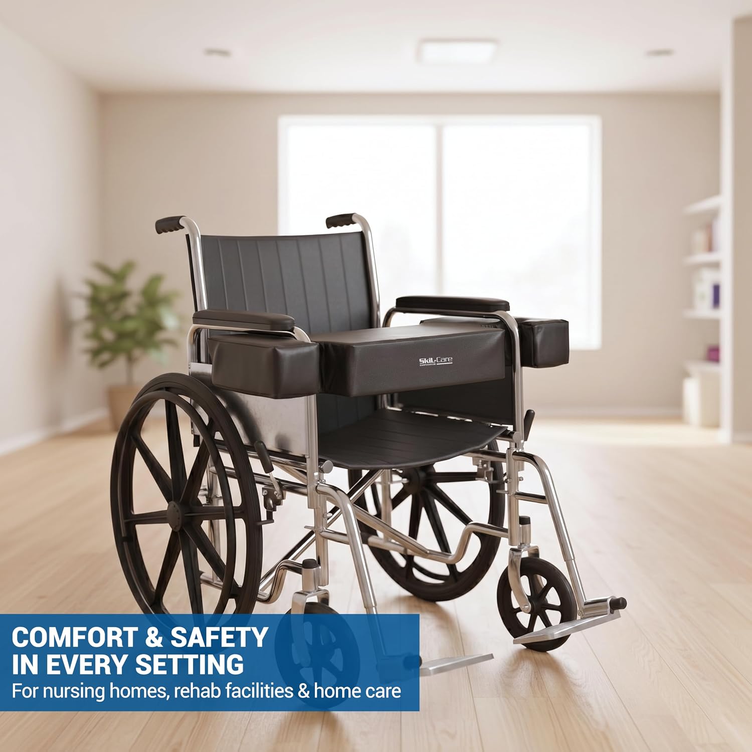 Skil-Care Wheelchair Lap Top Tray Cushion, Half-Arm, 4" Thick, 18", Black | 307040, Fits All 18" Half-Arm Wheelchairs, with Foam Cutouts for Secure Fit, Polyfoam Padding, Durable Wipe-Clean Vinyl Cover