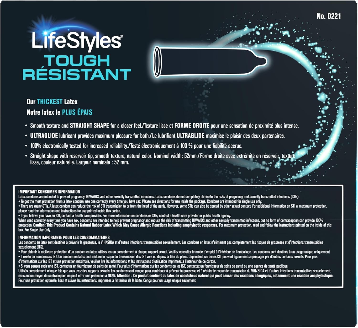 Lifestyles Tough Natural Rubber and Lubricated Latex Condoms Value Pack, 48 Count