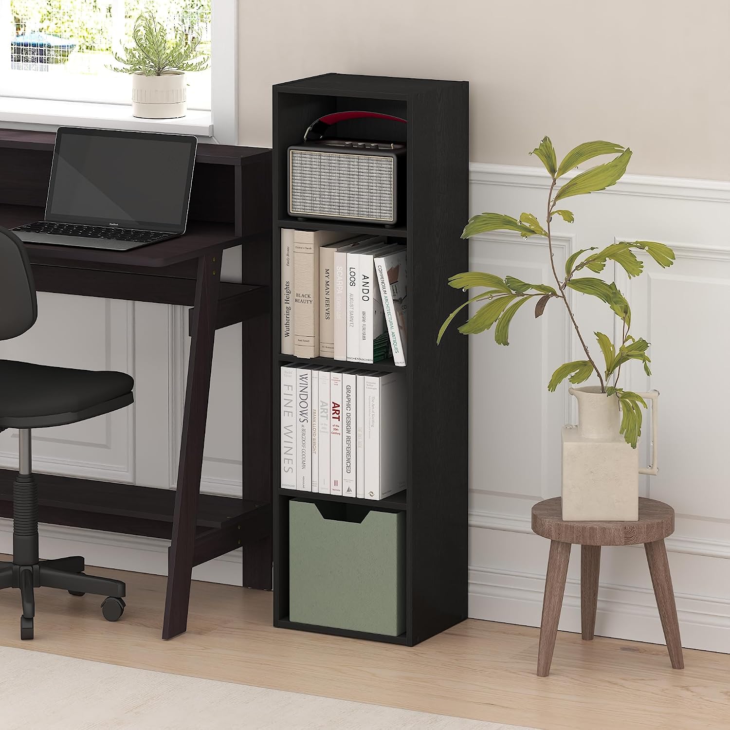 Furinno PASIR Book Shelf, 5-Tier Modern Bookshelf, Open Shelves Bookcase, 9 x 12 x 52, for Living Room, Bedroom, Home Office, Plain White