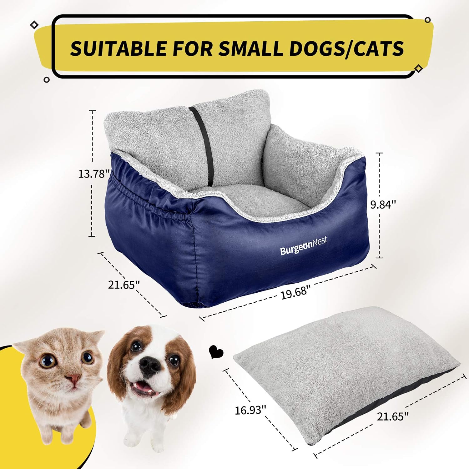 BurgeonNest Dog Car Seat for Small Dogs & Cats Under 25 lbs,Black