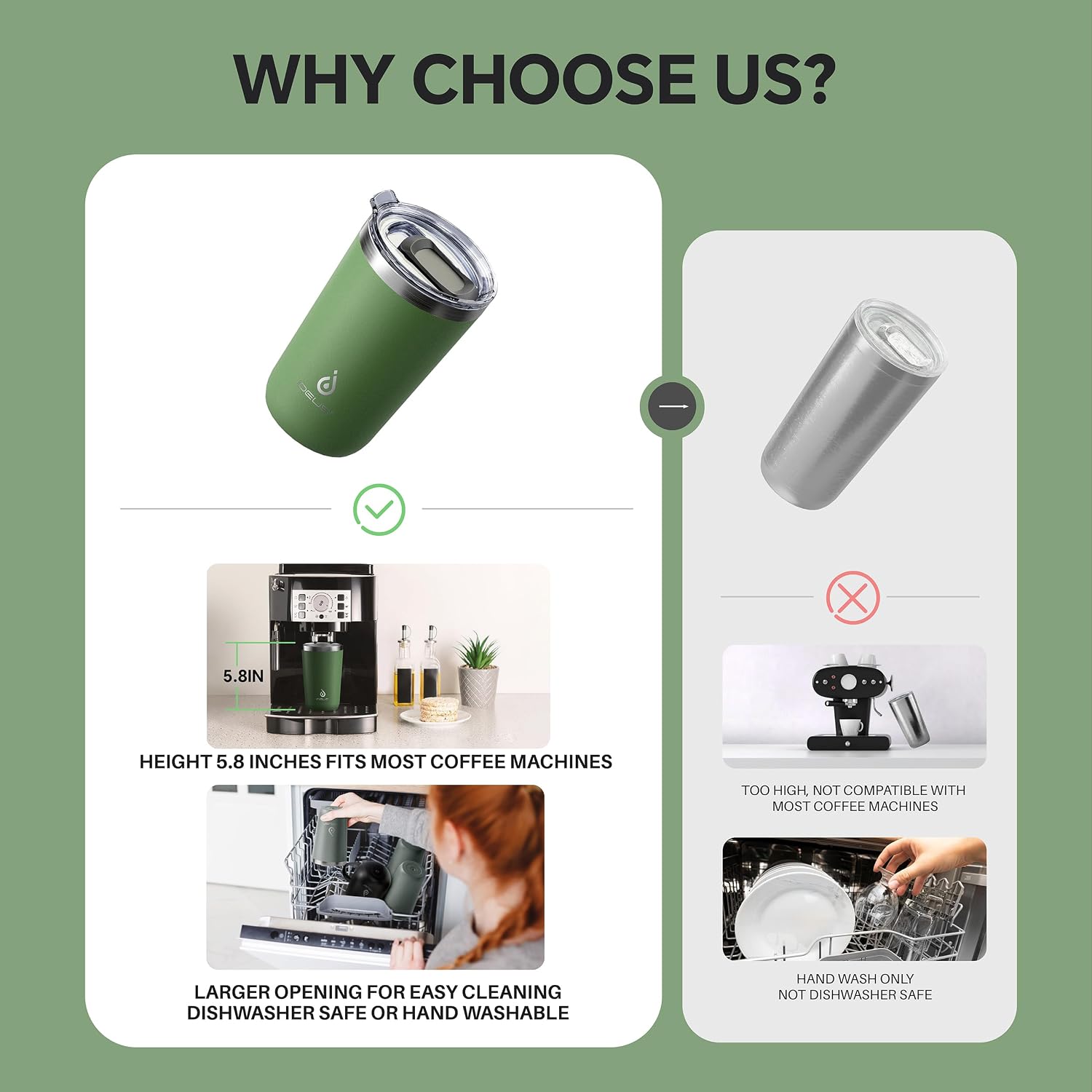 Ideus 20 oz Tumbler, Travel Coffee Mug with Splash Proof Sliding Lid, Double Wall Stainless Steel Vacuum Insulated Coffee Mug for Home and Office