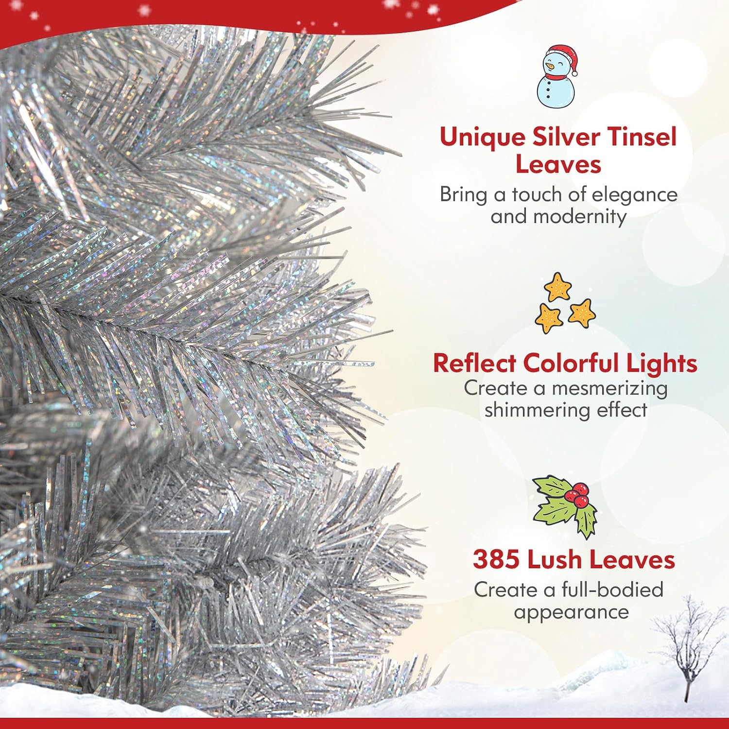 Goplus 7.5ft Pre-Lit Artificial Christmas Tree, Premium PVC Snow Flocked Hinged Pine Tree with Metal Stand and LED Lights
