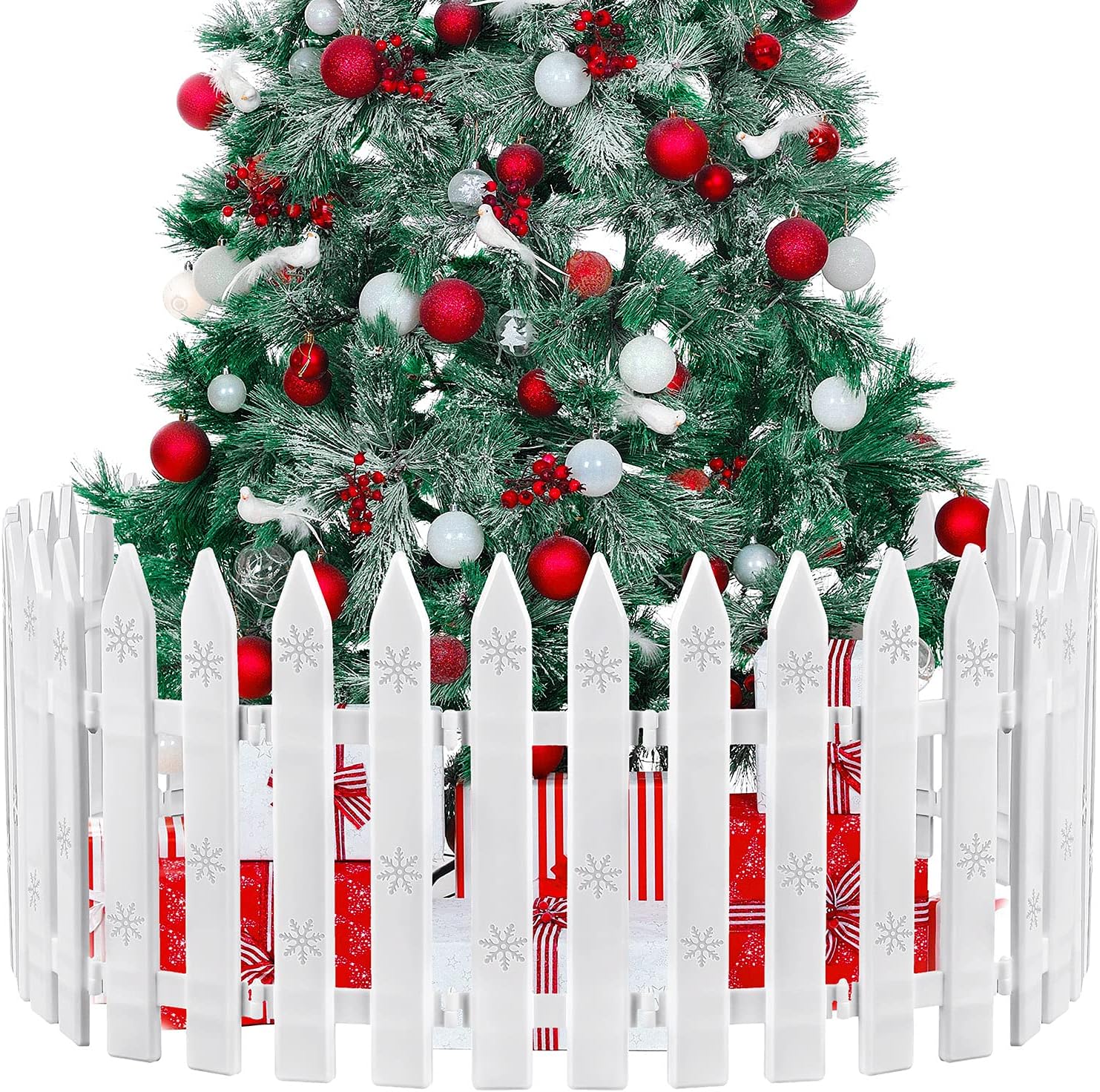 URATOT 20 Pieces Christmas Tree Thick White Plastic Picket Fence for Pets and Kids - Party, Garden, Home Decoration, 12 Inches