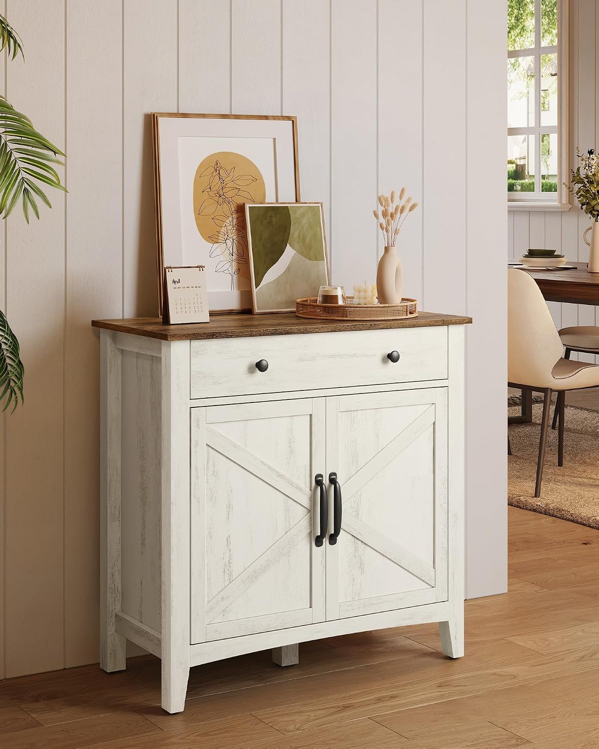 VASAGLE LIRY Collection - Storage Cabinet, Buffet Cabinet, Sideboard, Credenza, with Adjustable Shelves, for Entryway, Rustic White and Honey Brown ULSC381W01