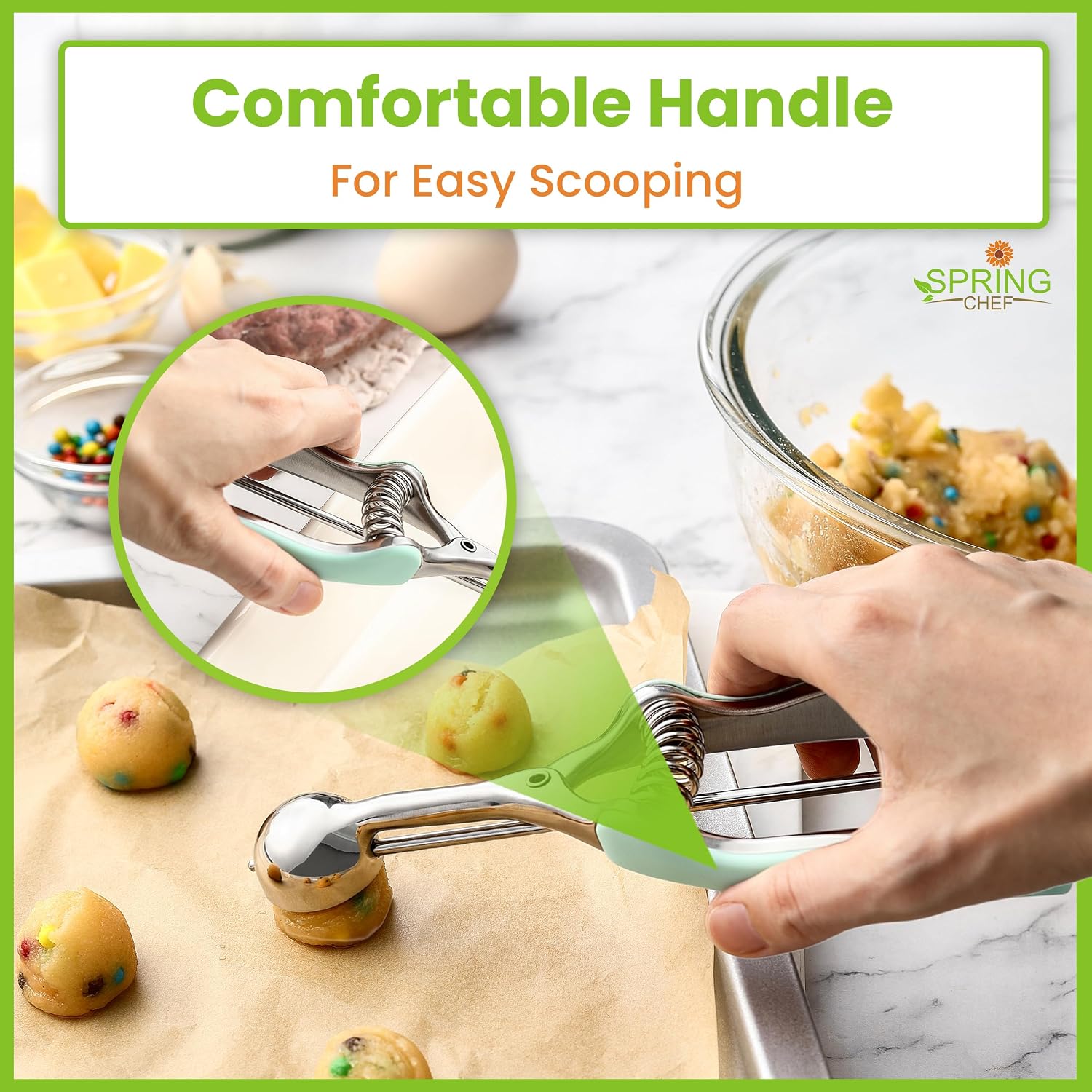 Spring Chef Medium Stainless Steel Cookie Scoop, #40, 1.7 Tablespoon, Black