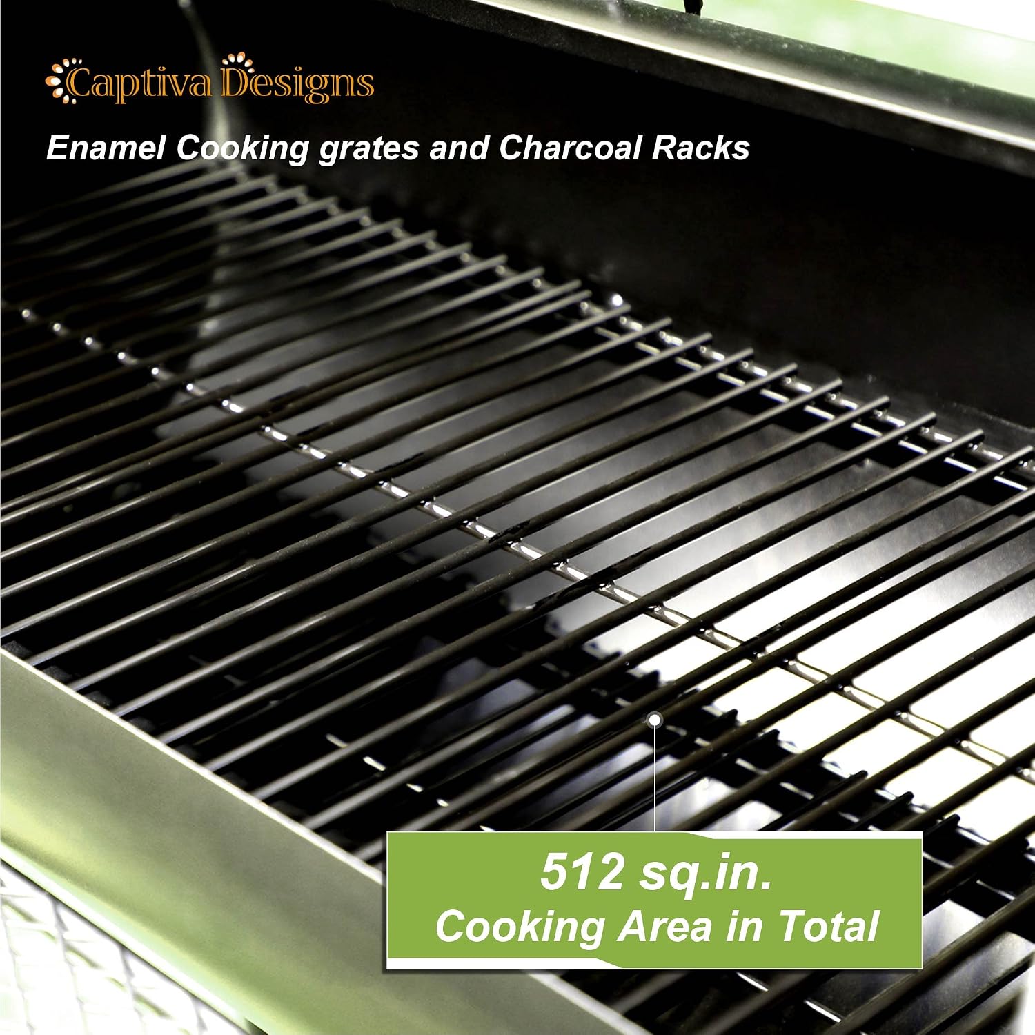 Captiva Designs Vertical Charcoal Smoker Grill Extra Large Barbecue Grill | 961 SQ.IN Outdoor Barrel BBQ Meat Smoker with 5 Removable Smoking Grates & Built-in Hooks for Outdoor Backyard Cooking