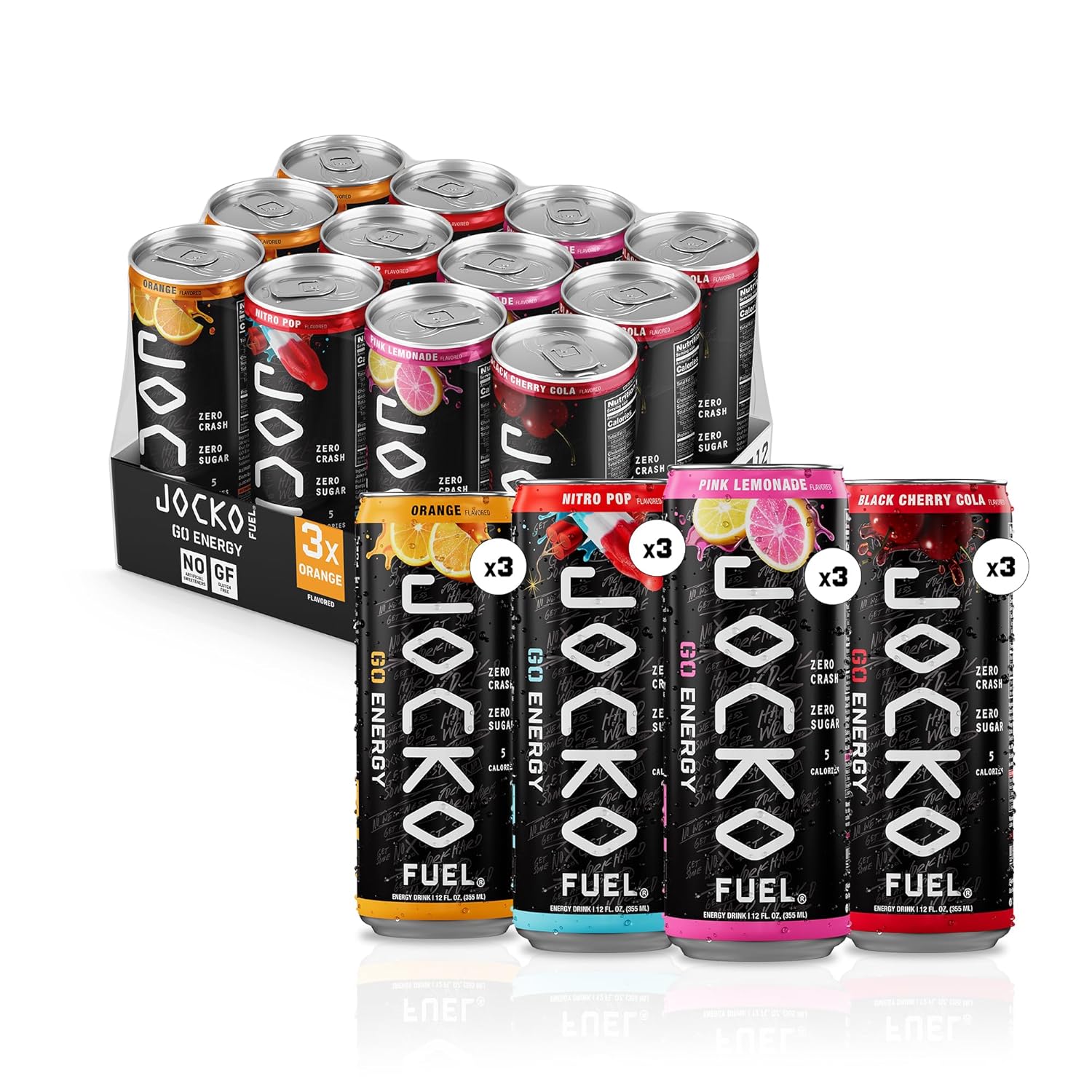 Jocko Fuel GO Energy Drinks, Sour Apple, 12 oz | 12 Pack