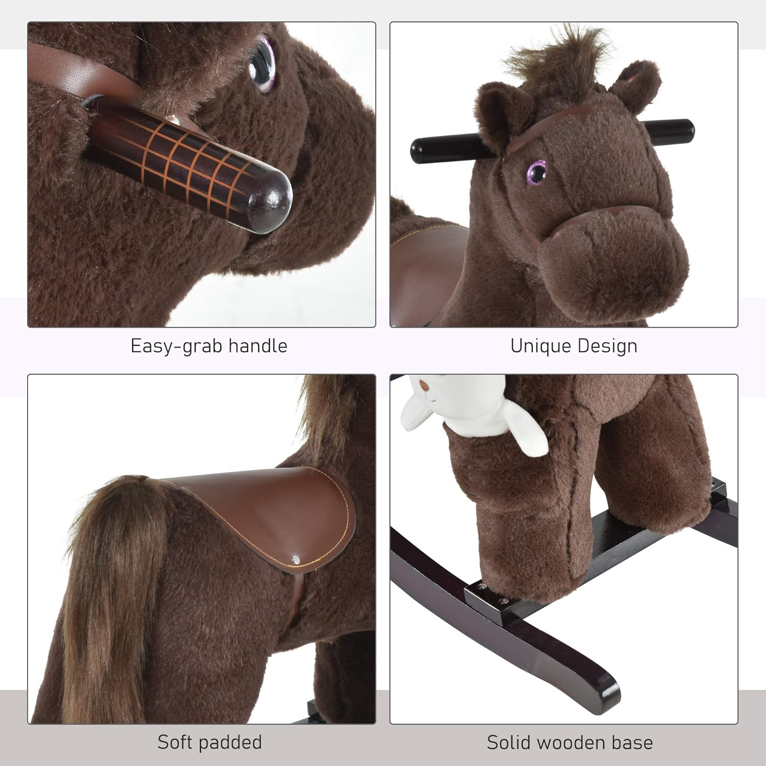 Qaba Kids Rocking Horse with Bear Toy Fun Realistic Sounds Toddler Blue