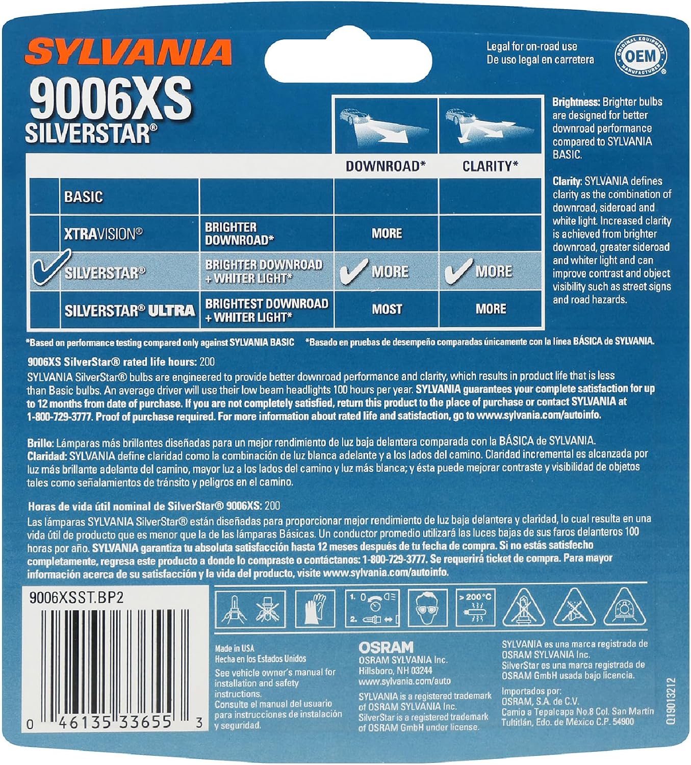 SYLVANIA - 9006XS SilverStar - High Performance Halogen Headlight Bulb, High Beam, Low Beam and Fog Replacement Bulb