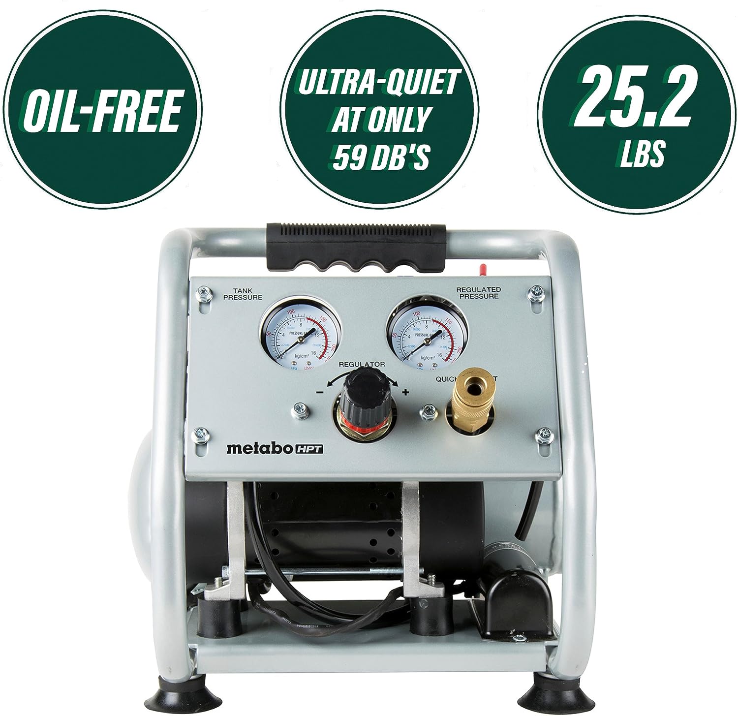 Metabo HPT Quiet Air Compressor, Portable 1 Gallon Oil-Free Air Compressor, Ultra-Quiet Operation at 59 dB