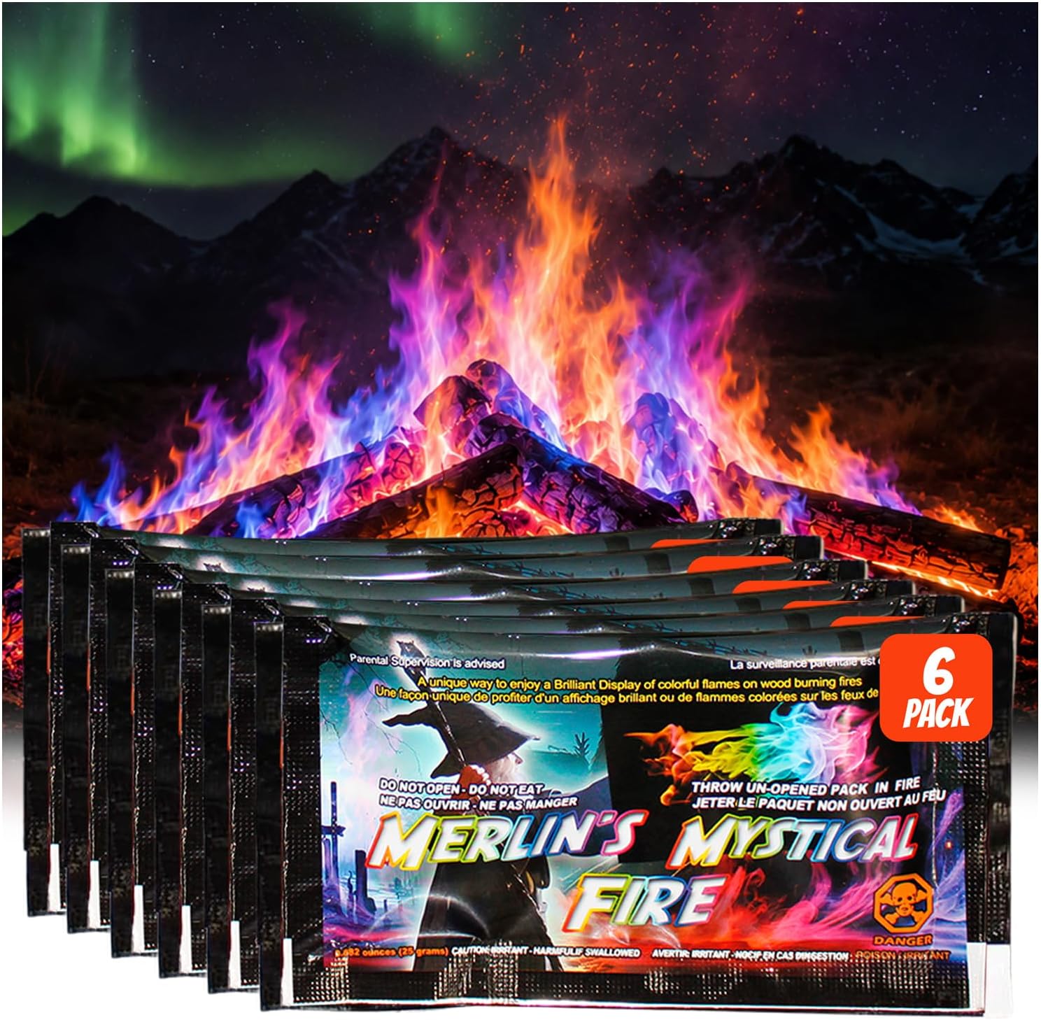 Mystical Fire Merlin’s Fire Color Changing Packets Fire Color Packets 6pk | 6-pack color changing fire packets creates colorful flames in fire