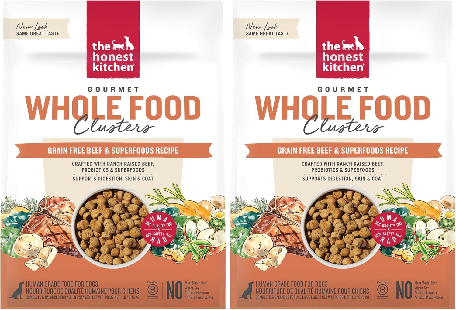 The Honest Kitchen Grain Free Beef & Superfoods Whole Food Clusters, Human Grade Dry Dog Food, Vet-Crafted Nutritional Support for Skin, Coat, Digestion & Overall Wellness, 20 lb Bag