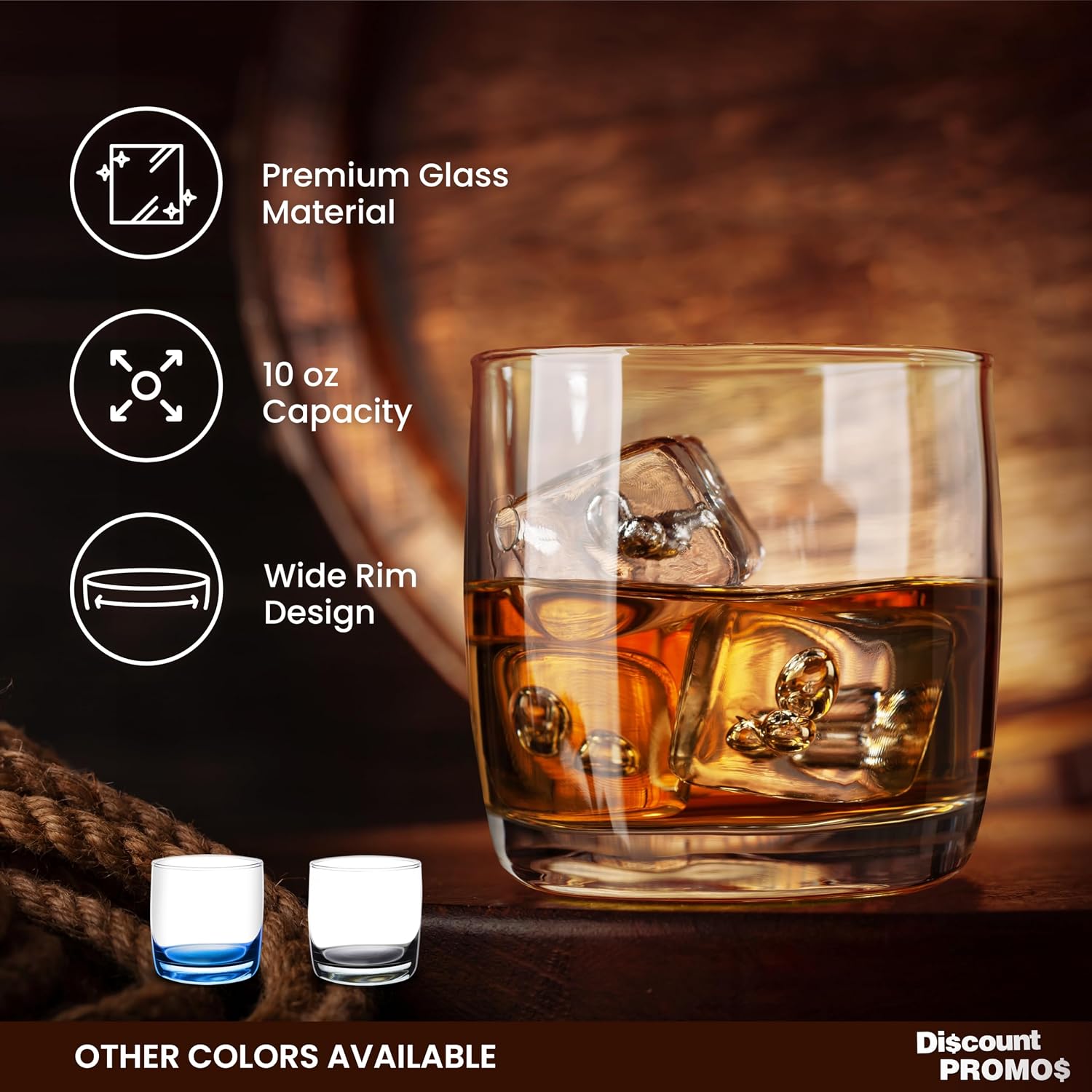 DISCOUNT PROMOS Custom Whiskey Glasses 10 oz Set of 10/50/100, Personalized Bulk Pack - Heavy Base Old Fashioned Glass, Perfect for Scotch, Bourbon