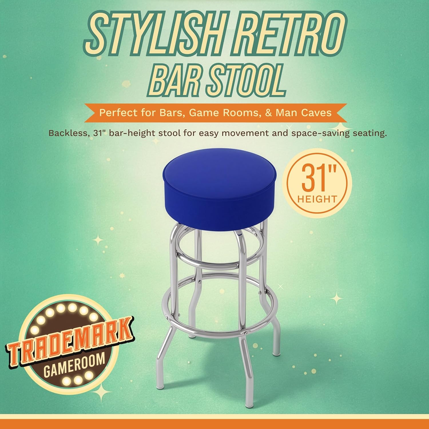 Trademark Gameroom Bar Stool - Blue Stool with Foam Padded Seat - Swivel Chair for Game Room, Garage, or Home Bar