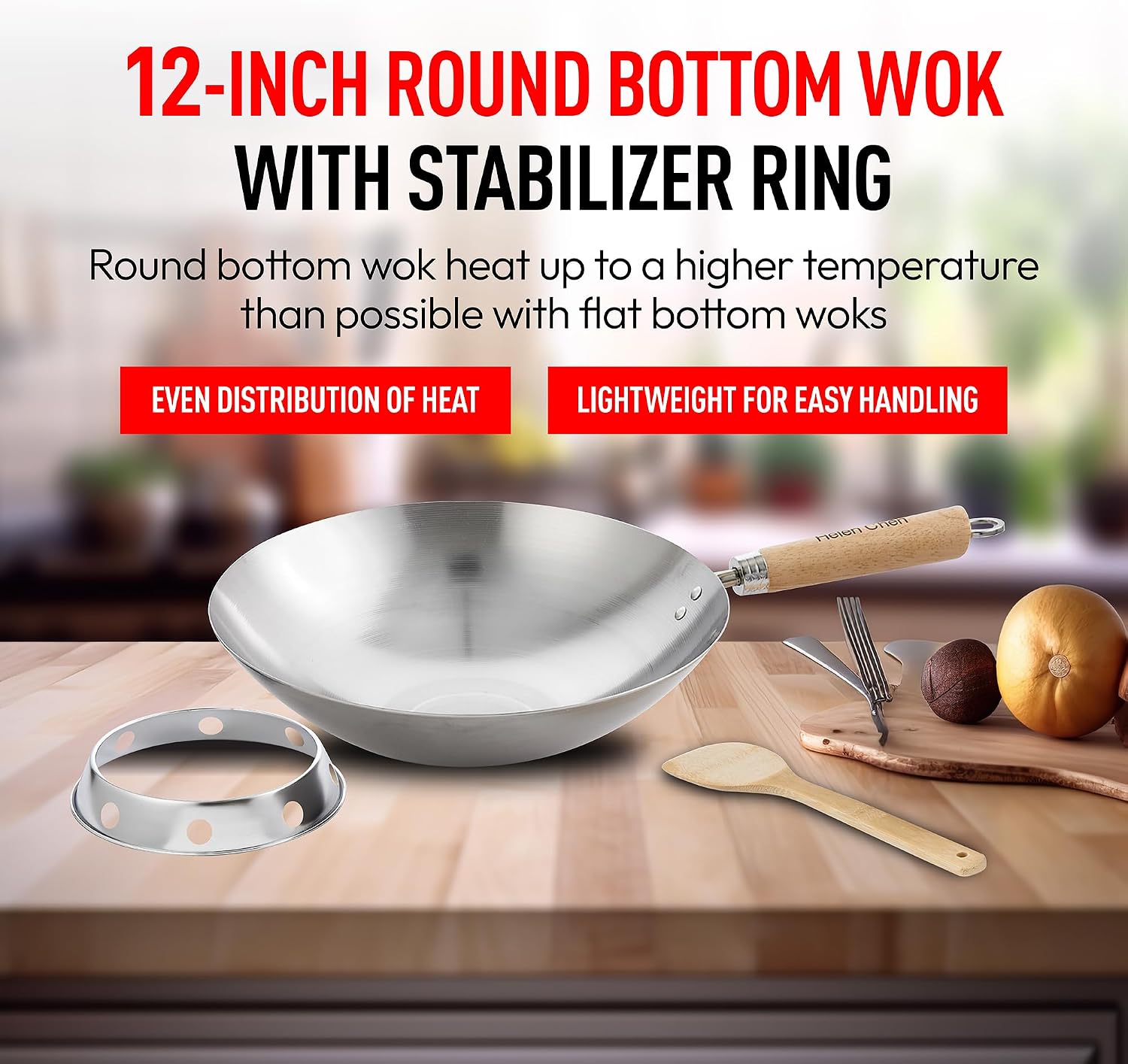Helen's Asian Kitchen Xylan Non-Stick Wok, 12-Inch Flat Bottom Wok