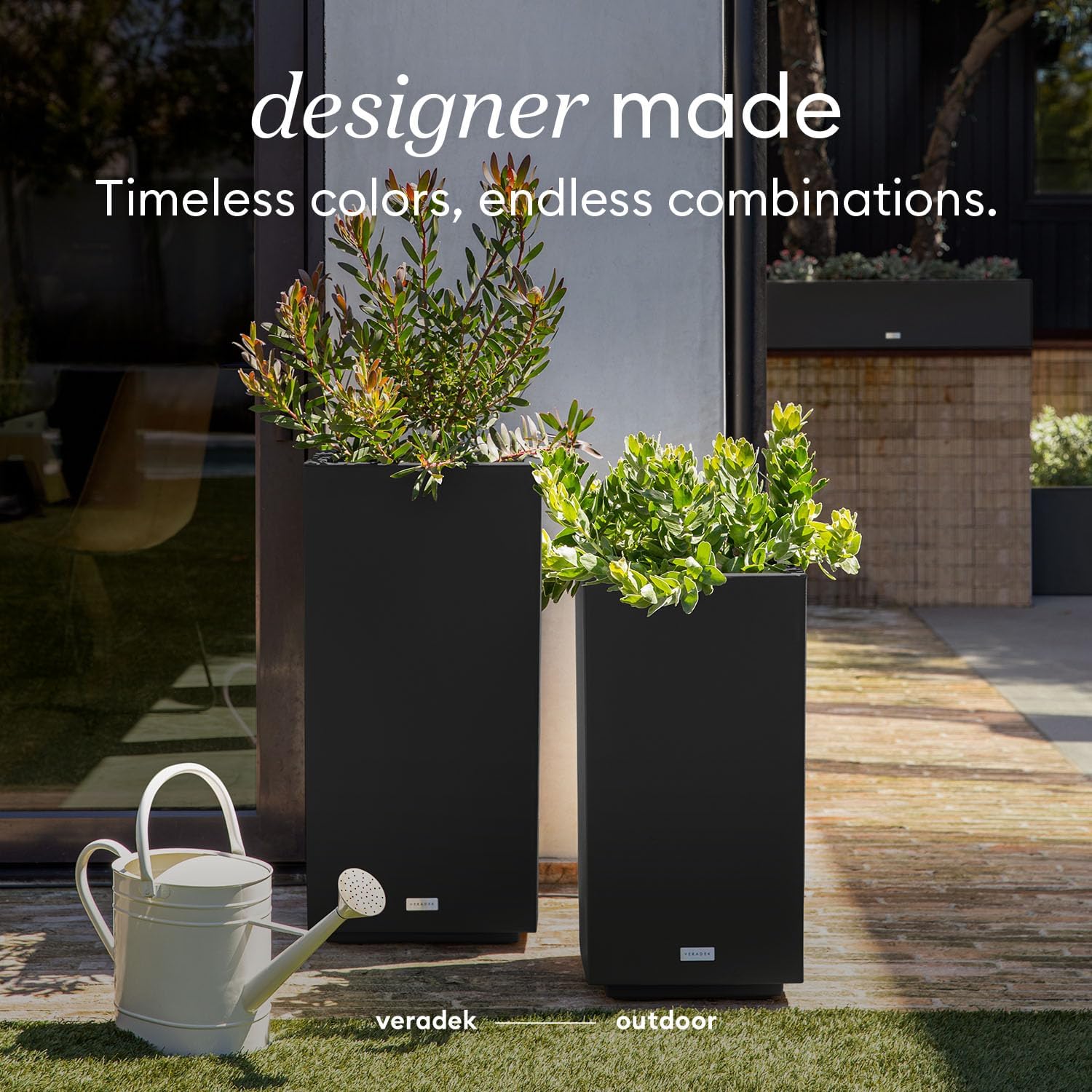 Veradek Block Series Pedestal Planter - Tall Rectangular Outdoor Planter | Made From Durable Plastic Featuring a Removable Insert Bucket. Modern Porch/Patio Décor for Plants and Flowers