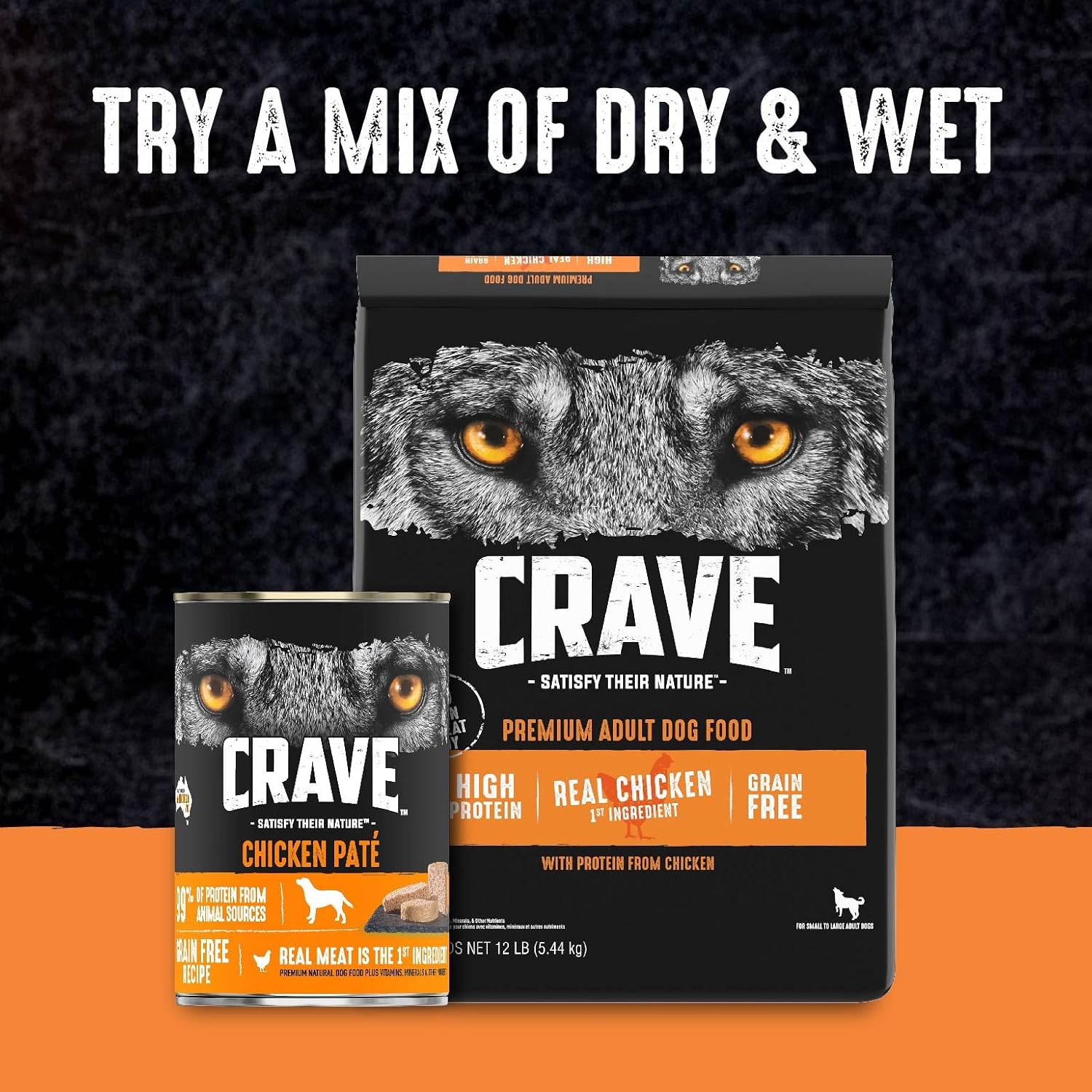 CRAVE Grain Free High Protein Natural Adult Dry Dog Food, Chicken, 4 lb | 34% protein, real animal protein, no by-product meal, no corn, wheat, soy, no artificial flavors, energy support