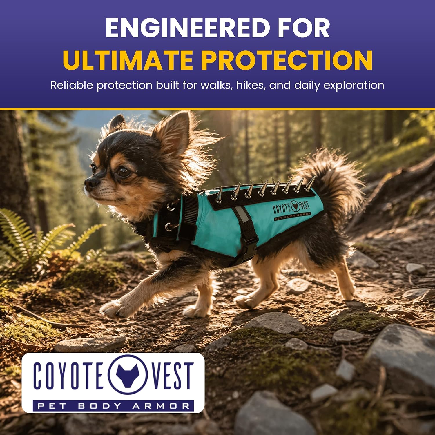 CoyoteVest Stab-Resistant Dog Harness, Made in USA, X-Small, Neon Pink | Stab-resistant Vest Helps Protect Small Dogs From Coyotes, Aggressive Dogs and Birds of Prey, with Removable Spikes