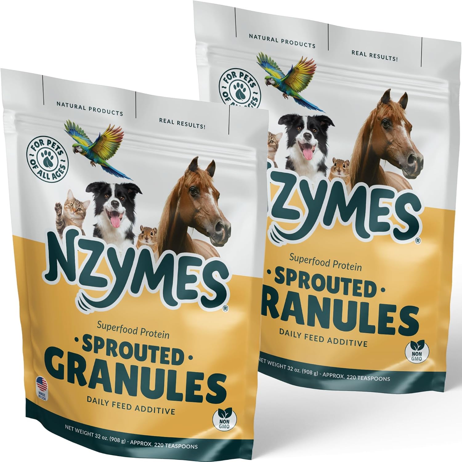 Nzymes® Sprouted Granules 2LBS for Dogs, Cats, Horses. Raw Super Food Protein and Antioxidant Nutrition. Cost Effective Food Supplement Dog Health Supplies. Supports Healthy Joints. 220 Servings. USA