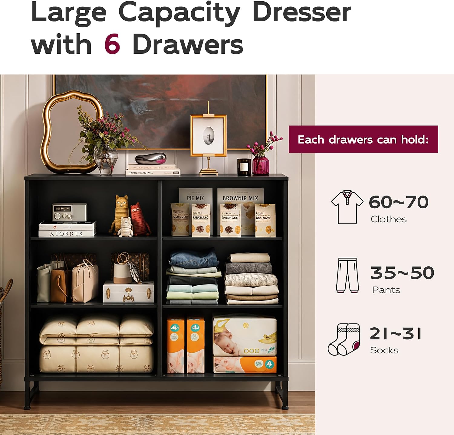 WLIVE Dresser for Bedroom with 6 Drawers, Light Grey