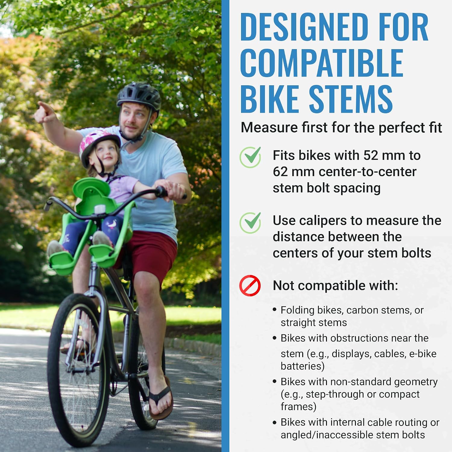 Front Mounted Child Seat with Patented Mounting for Easy and Secure Installation - Child’s Bike Seat with 3-Point Safety Harness and Adjustable