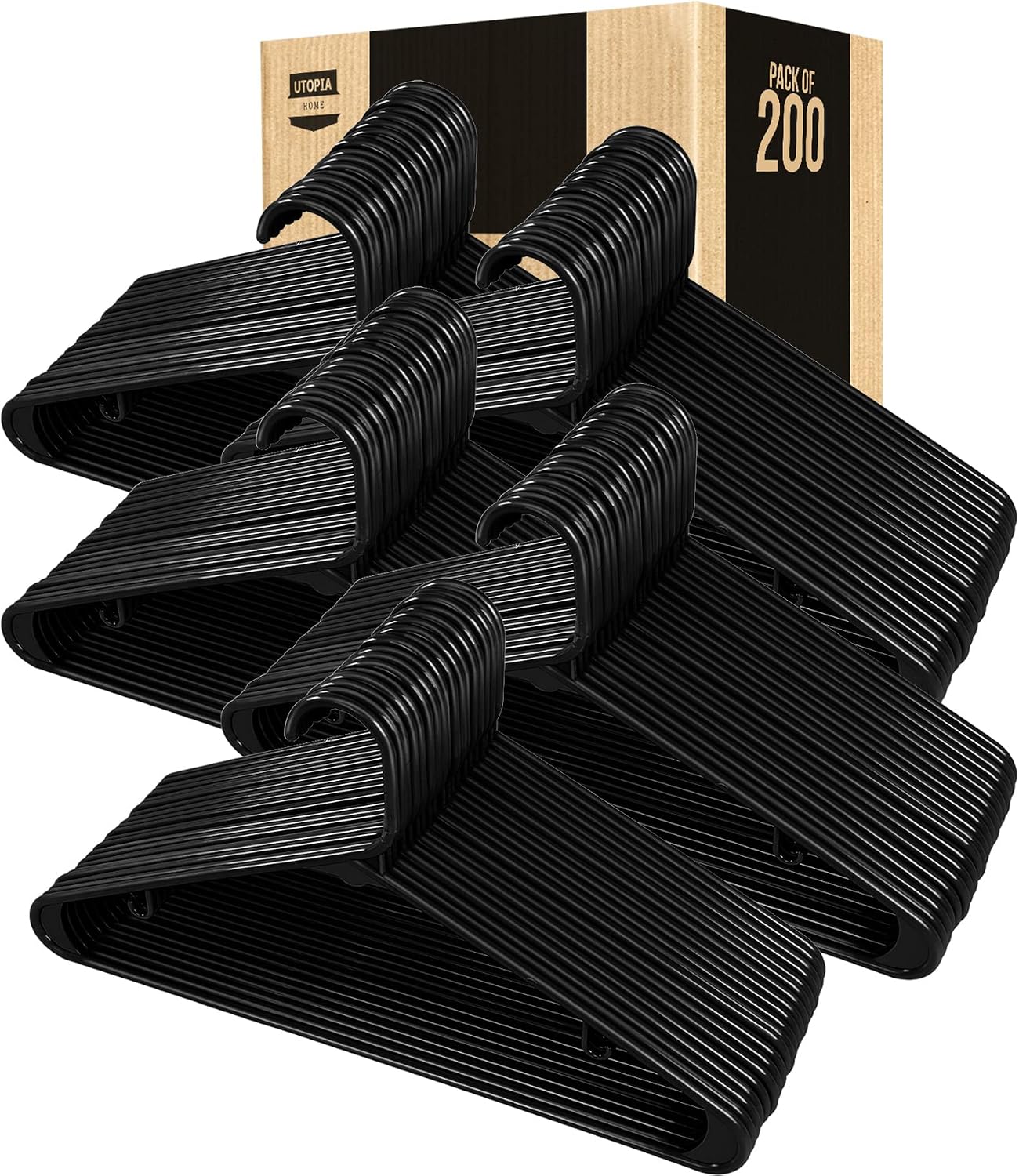 Utopia Home Plastic Hangers 50 Pack – Built-in Strap Hooks Black