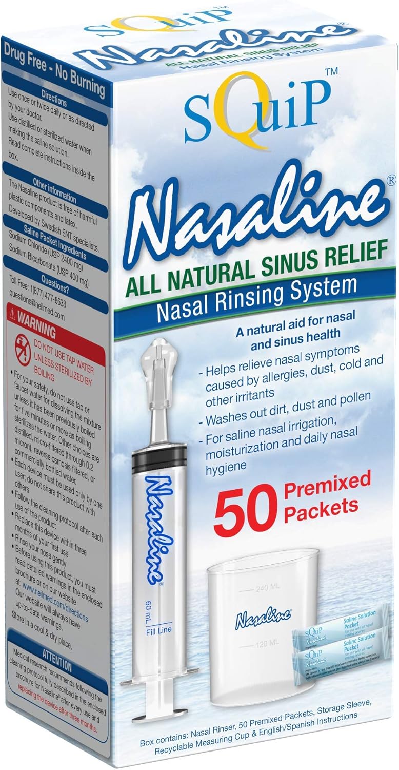 Squip Nasaline Nasal Rinsing Kit with 50 Premixed Saline Packets