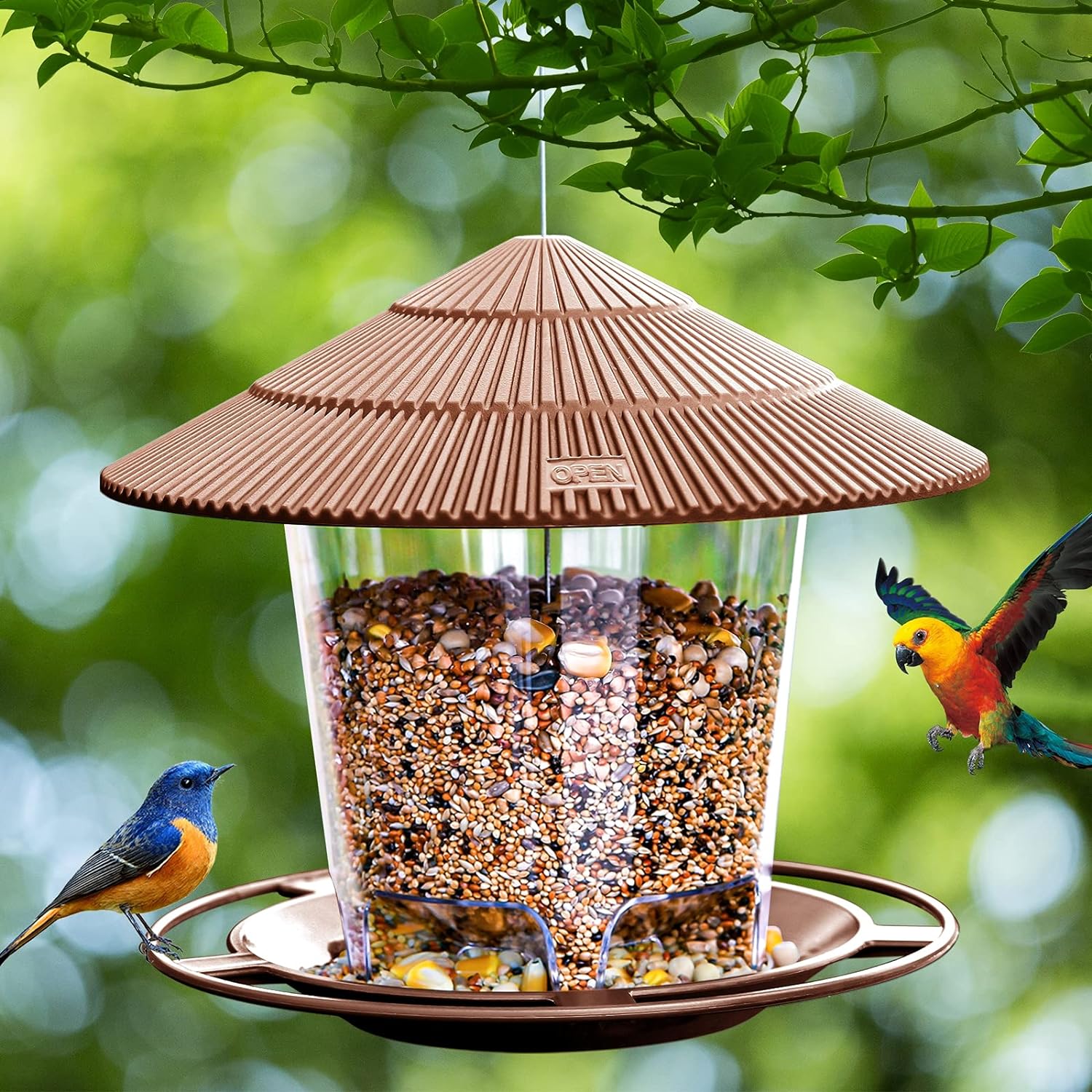 Hanizi Bird Feeder Outdoor Hanging for Wild Bird Seed, Brown
