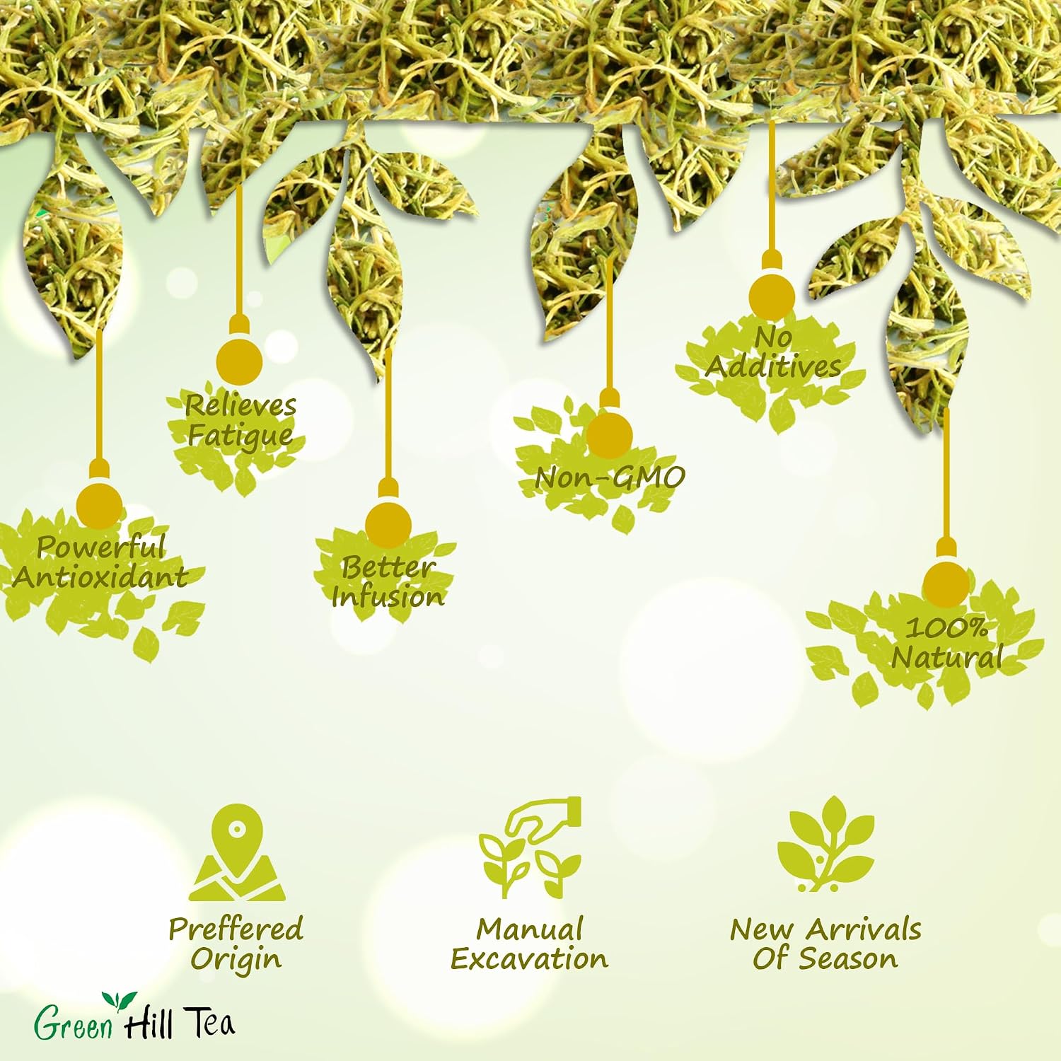 Green Hill Tea Osmanthus Flower Dried – Premium– Fragrant Osmanthus Dried Flowers -Loose Leaf Tea – 100% Pure, Natural, Non-GMO – Great for Brewing, Baking & Infusions 4 OZ