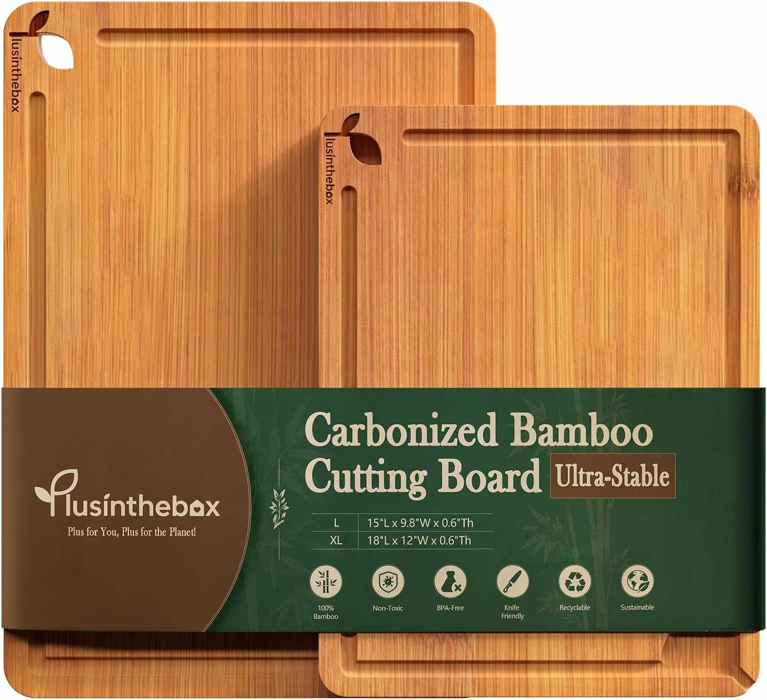 Cutting Boards for Kitchen, Wooden Chopping Board for Meat, Vegetables and Fruit, 18" x 12" XL Deep Carbonized Bamboo Board for Meal Prep, Serving, Daily Cooking and Kitchen Counter