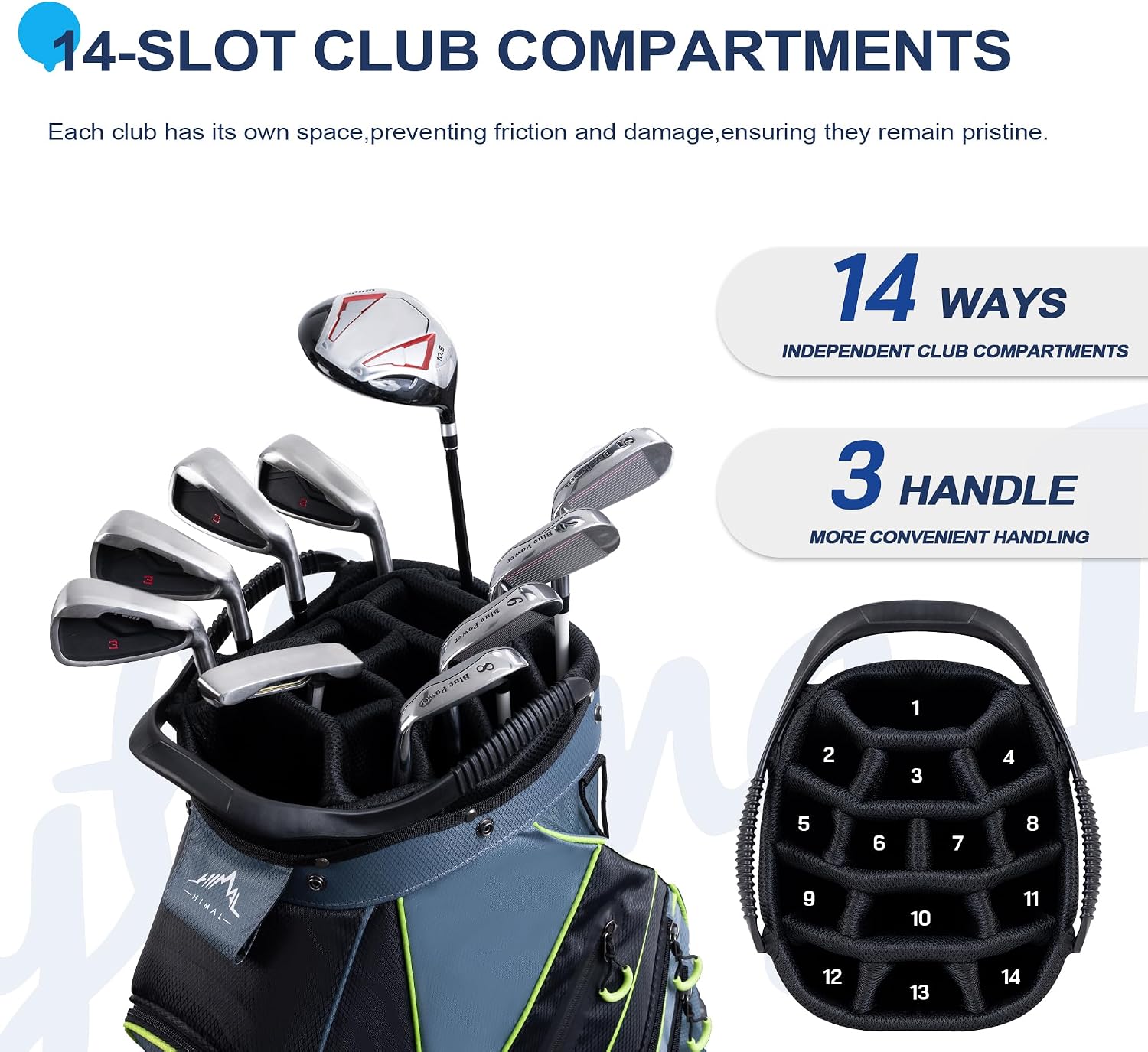 14-Way Golf Cart Bag with Organizer Divider | Full-Length Dividers, Rain Cover Included, Easy-Carry Handles, Club Organization, Cart Compatible