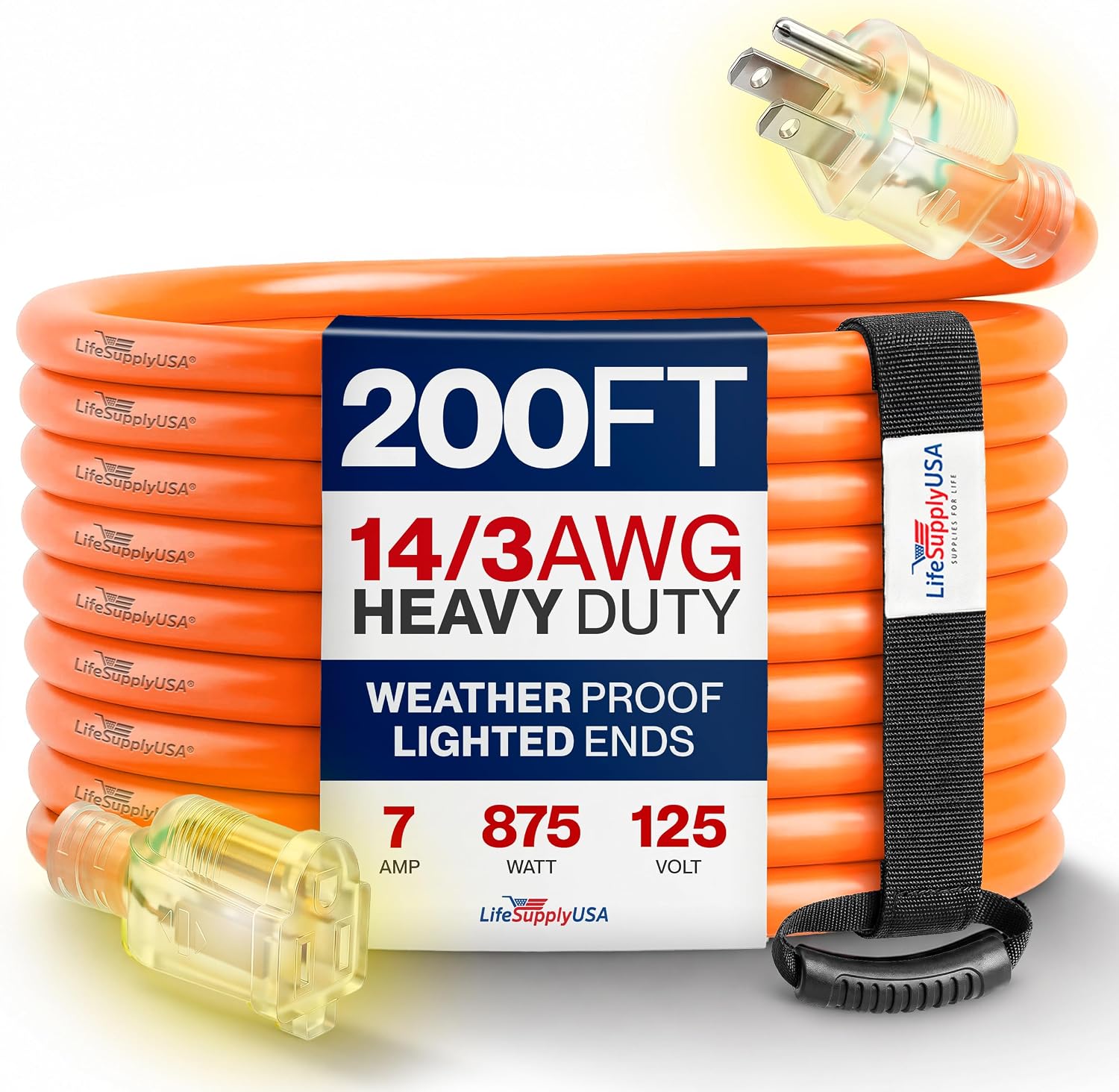 25ft Outdoor/Indoor Extension Cord 12/3 Gauge Extra Heavy Duty 3 Prong SJTW, Waterproof, Flexible Cold-Resistant Long Power Cord,15A 125V 1875W, Yellow by LifeSupplyUSA