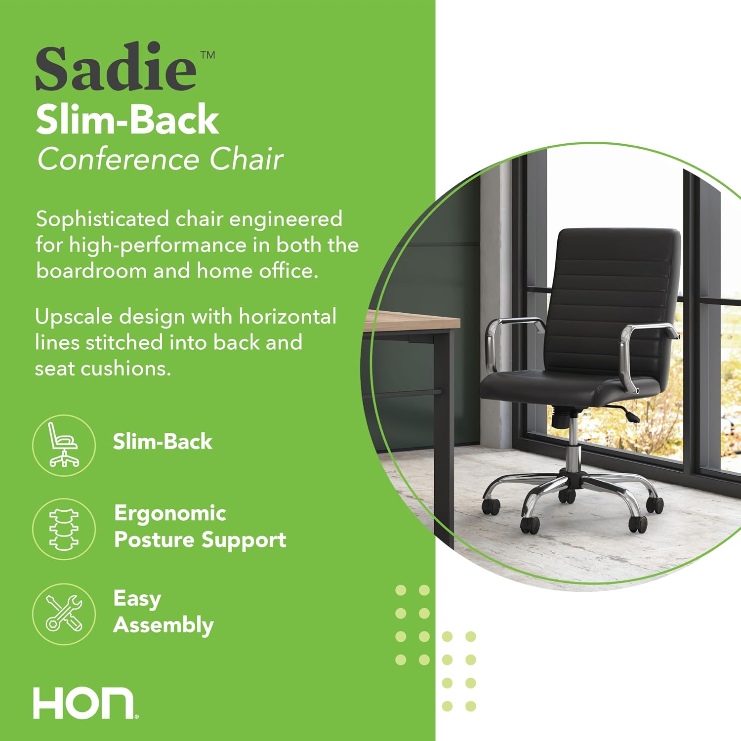 HON Sadie Big and Tall Ergonomic Office Chair, Heavy Duty Desk Chair, Black | Big and tall ergonomic office desk chair for desk work, lumbar support, adjustable arms, mesh comfort, 350 lb capacity